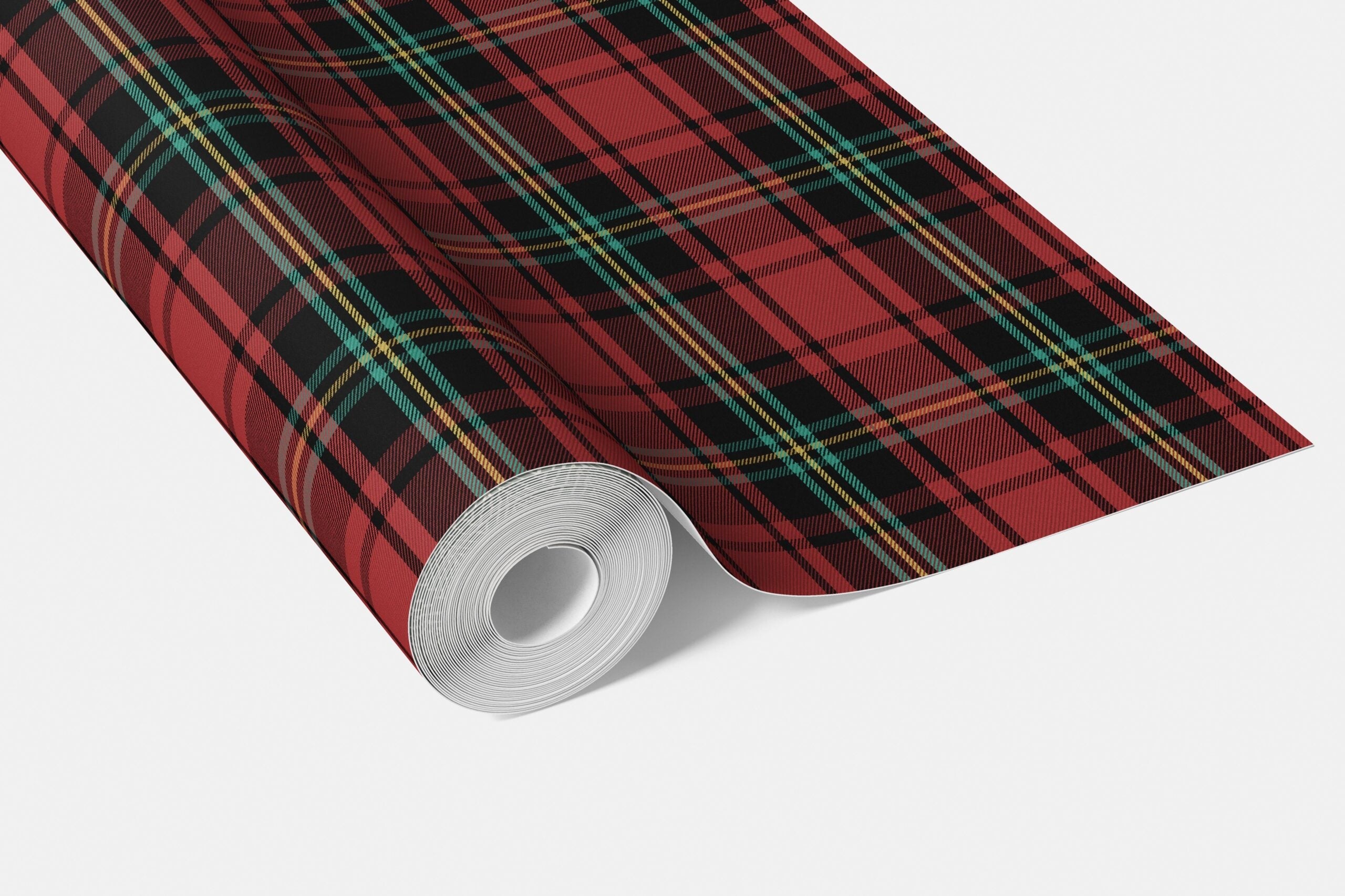 Geometric Plaid Checkered Bathroom Wallpaper Sample (Red/ Black/ Yellow/ Aqua)