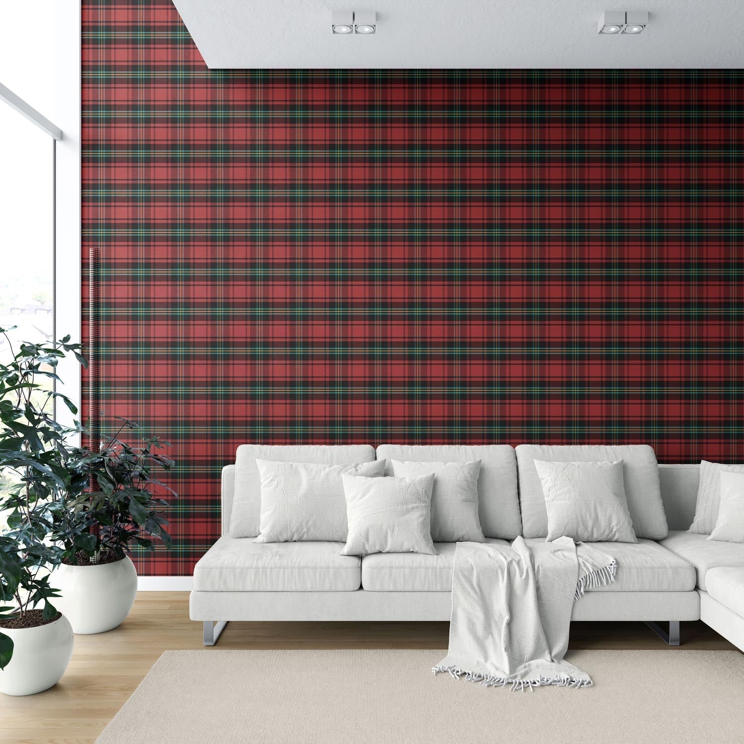 Geometric Plaid Checkered Shower Toilet Wallpaper Sample (Red/ Black/ Yellow/ Aqua)