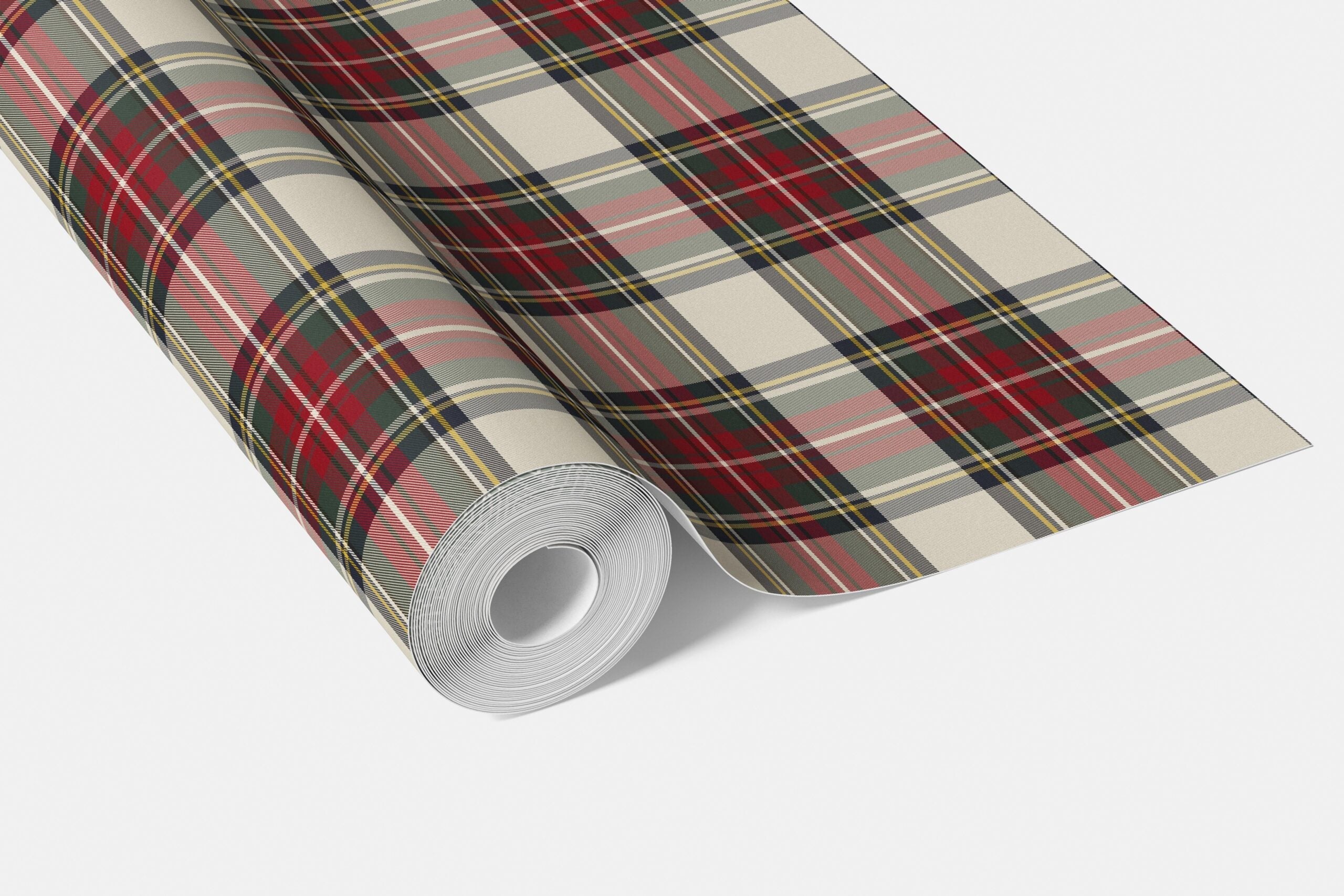 Geometric Plaid Checkered Bathroom Wallpaper Sample (Red/ Cream/ Green/ Yellow)