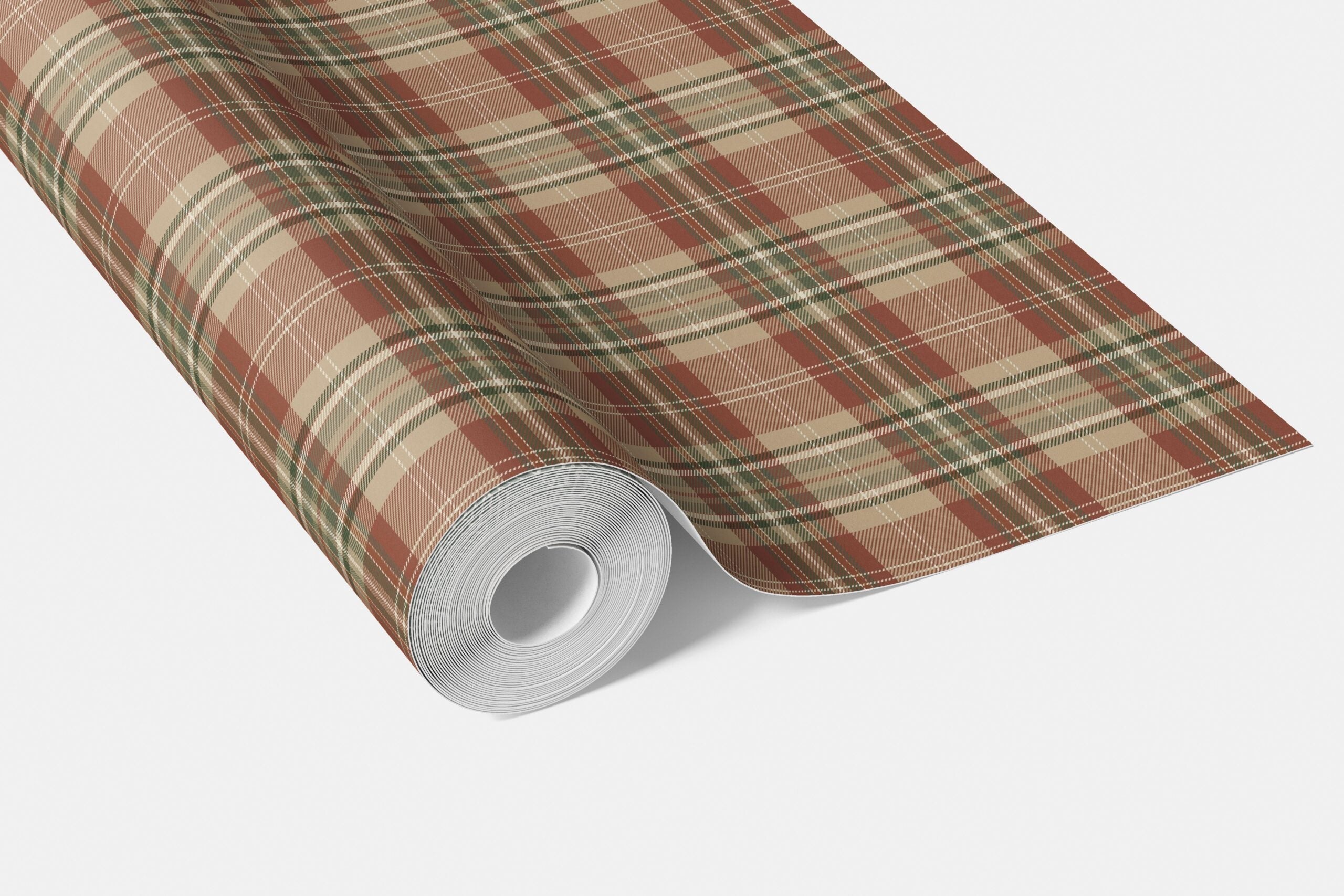 Geometric Plaid Checkered Bathroom Wallpaper Sample (Red/ Brown/ Beige/ Green)