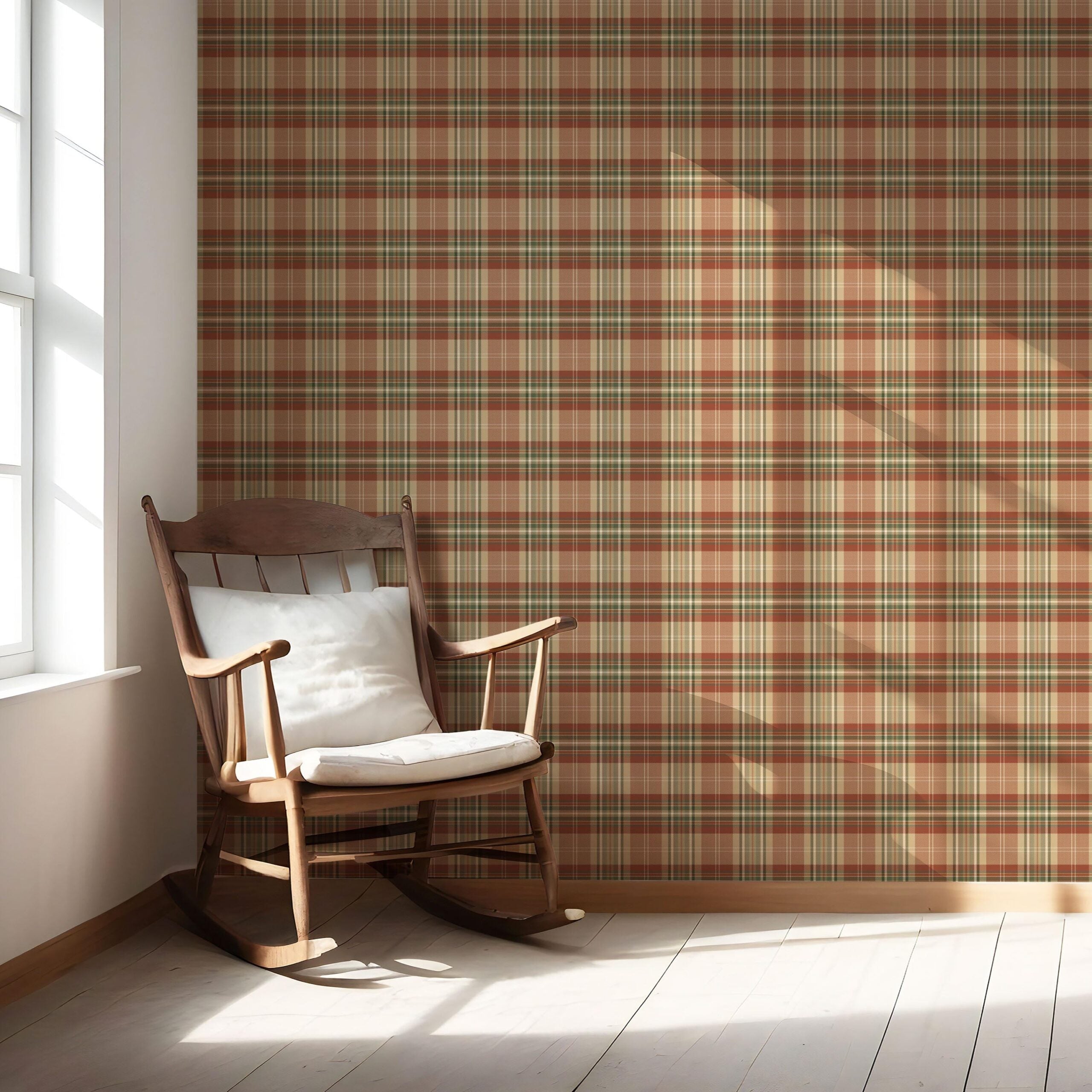 Geometric Plaid Checkered Nursery Wallpaper Sample (Red/ Brown/ Beige/ Green)