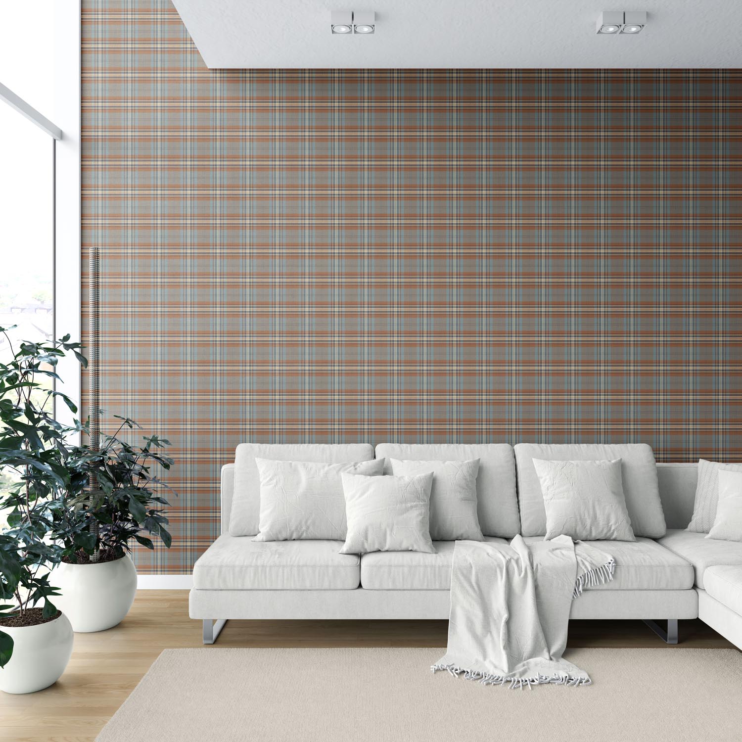 Geometric Plaid Checkered Shower Toilet Wallpaper (Blue/ Brown/ Red)