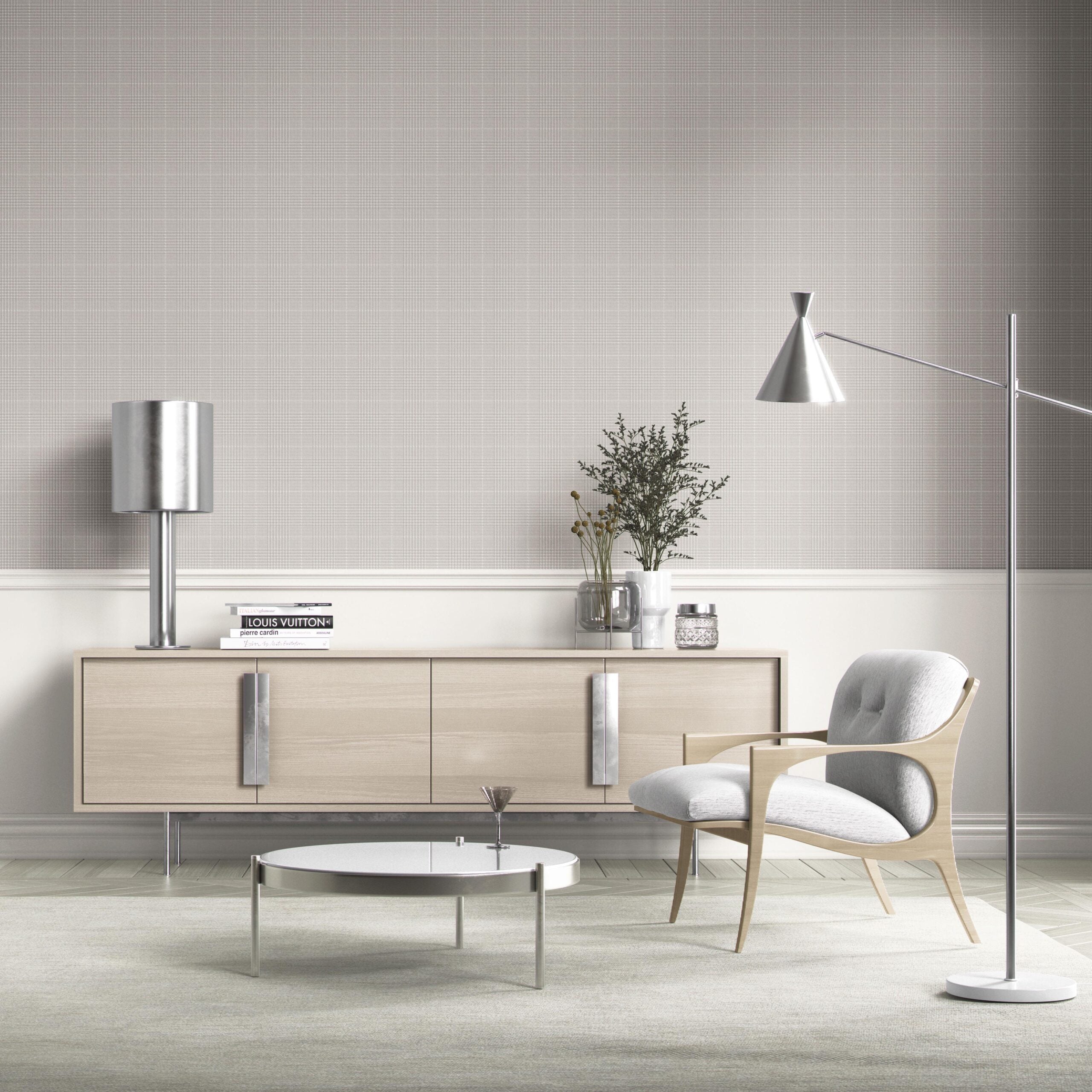 Plain/ Textured Check Kitchen Wallpaper Sample (Gray/ Greige/ Soft Taupe)