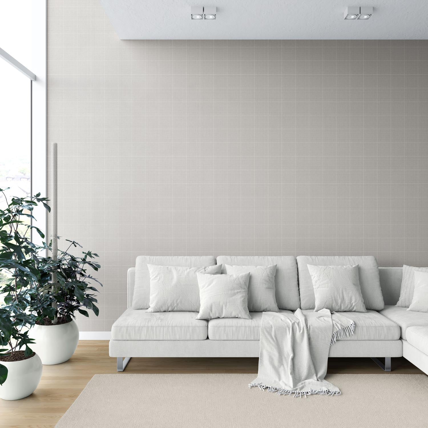 Plain/ Textured Check Shower Toilet Wallpaper (Gray/ Greige/ Soft Taupe)