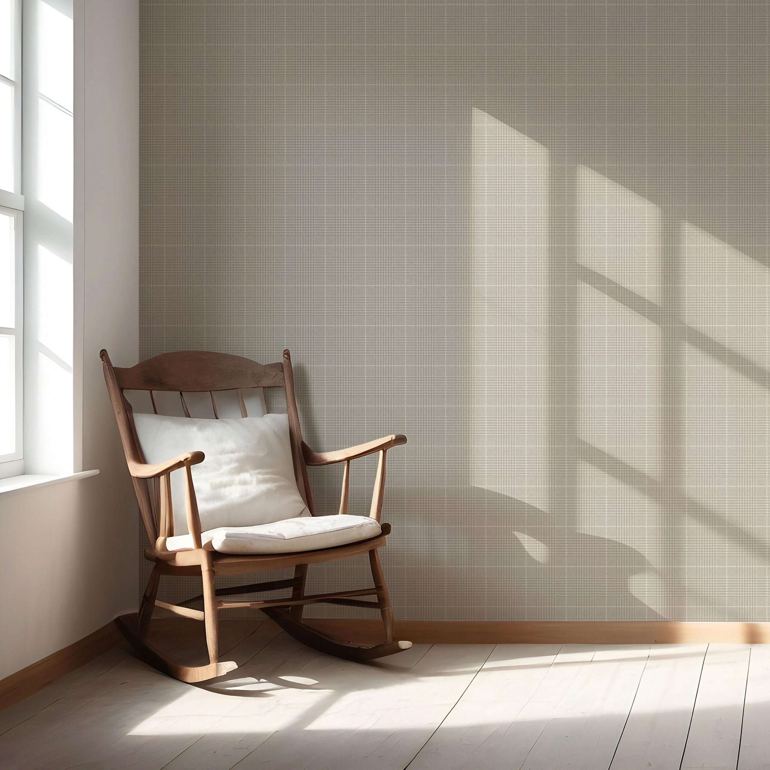 Neutral Plain/ Textured Check Nursery Wallpaper Sample (Soft Taupe/ Gray)
