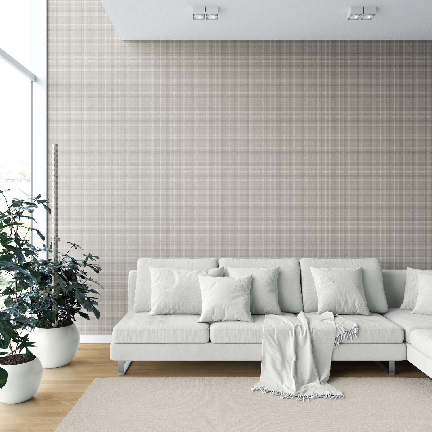 Neutral Plain/ Textured Check Shower Toilet Wallpaper (Soft Taupe/ Gray)