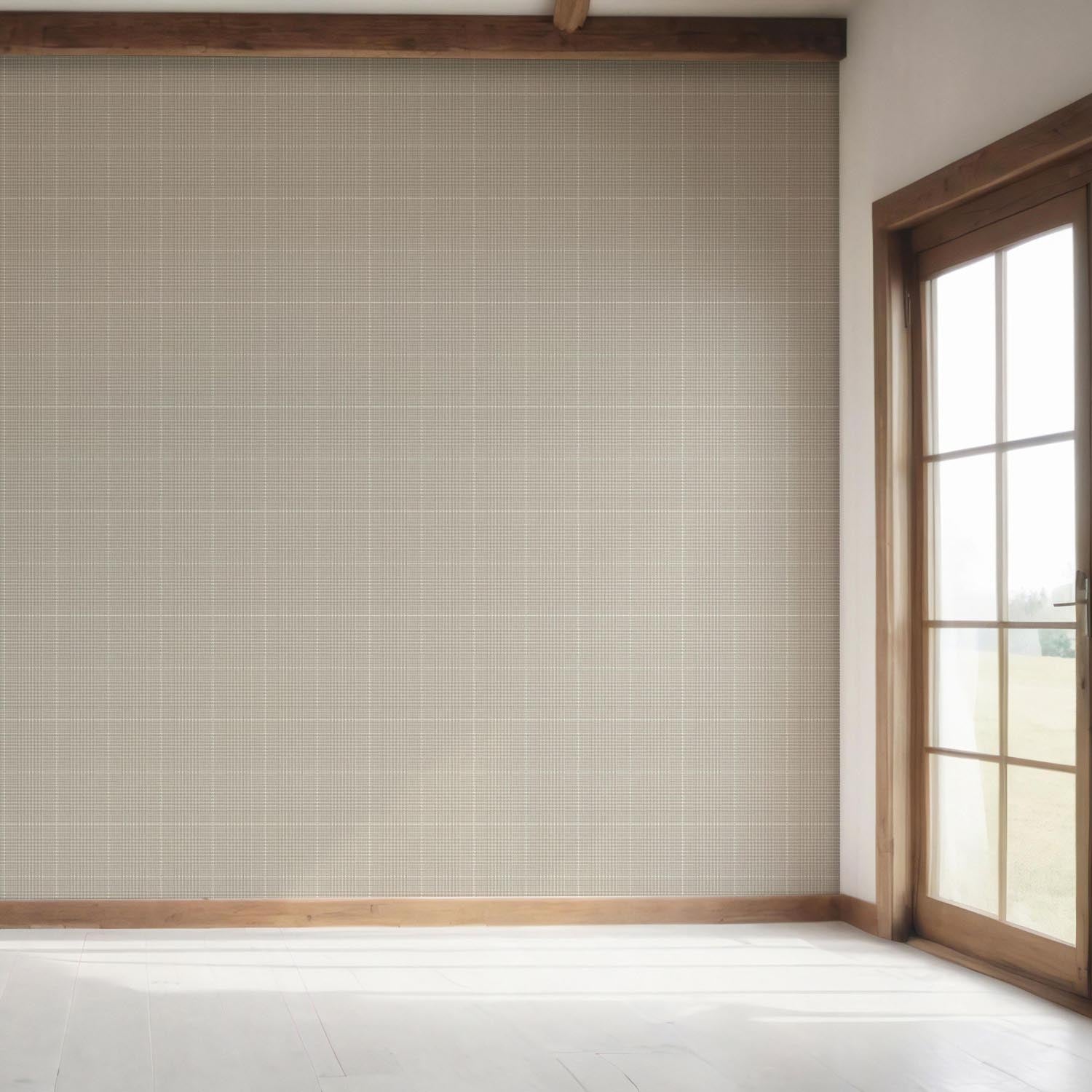 Neutral Plain/ Textured Check Bedroom Wallpaper (Soft Taupe/ Gray)