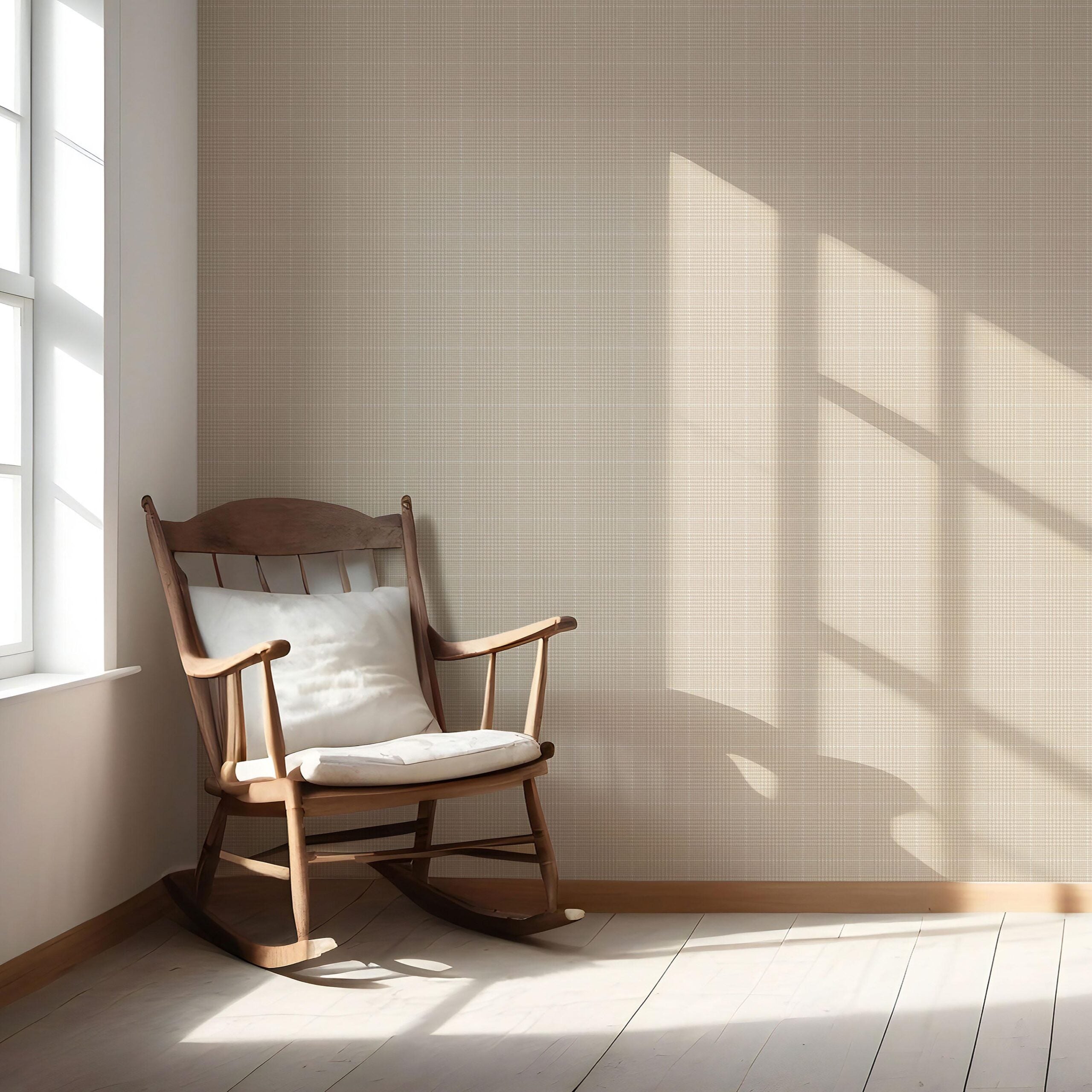 Neutral Plain/ Textured Check Nursery Wallpaper Sample (Buttery Beige)