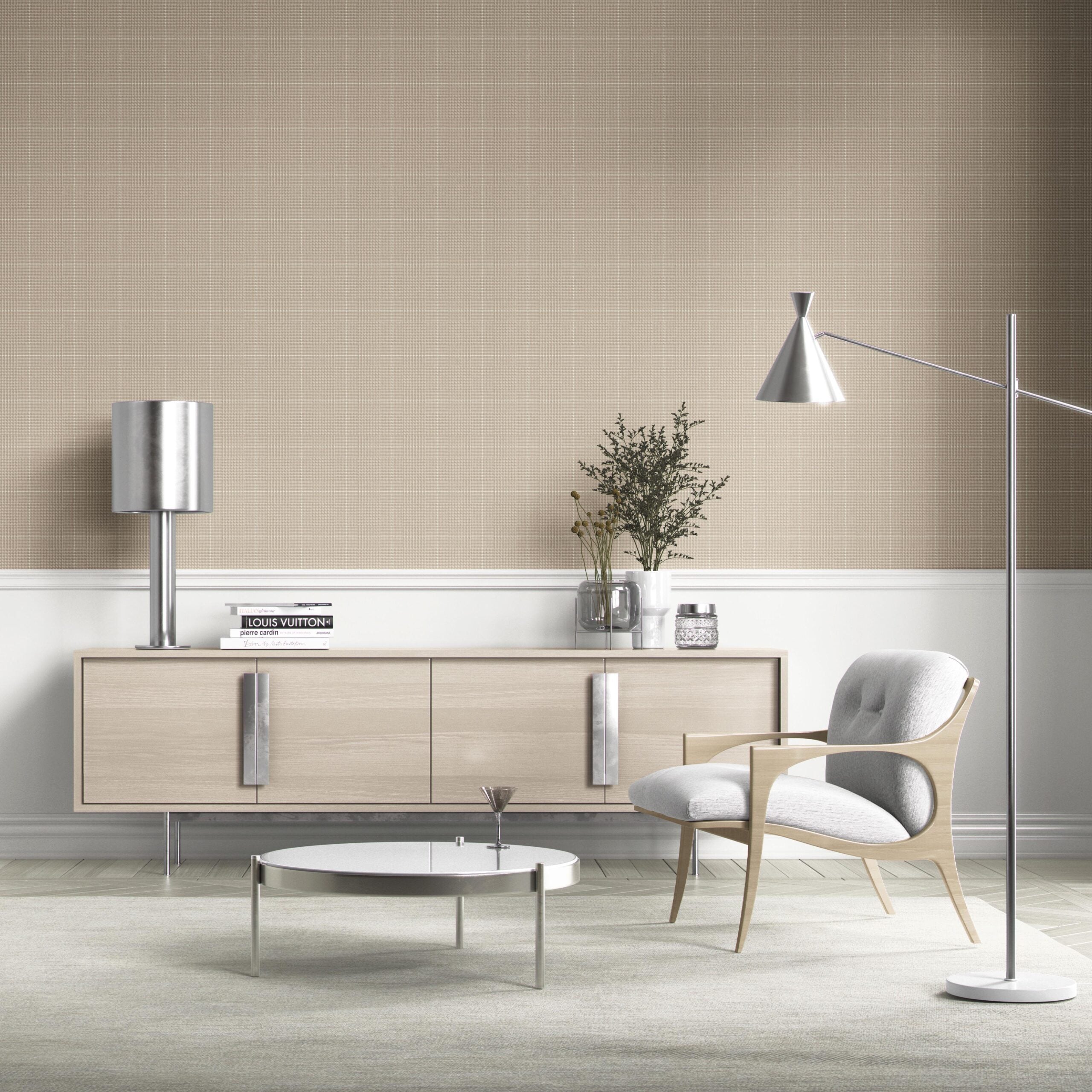 Neutral Plain/ Textured Check Kitchen Wallpaper (Beige/ Brown)