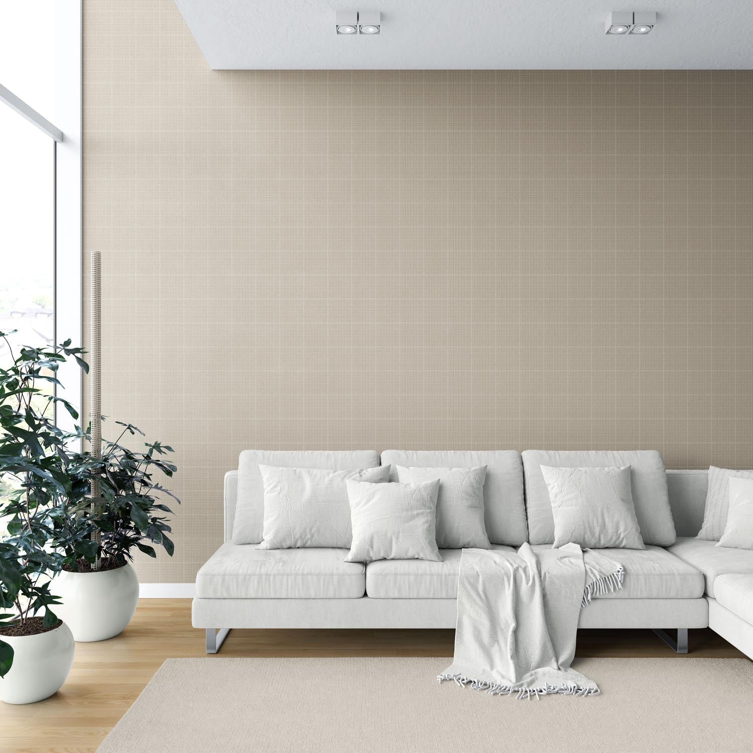 Neutral Plain/ Textured Check Shower Toilet Wallpaper Sample (Beige/ Brown)
