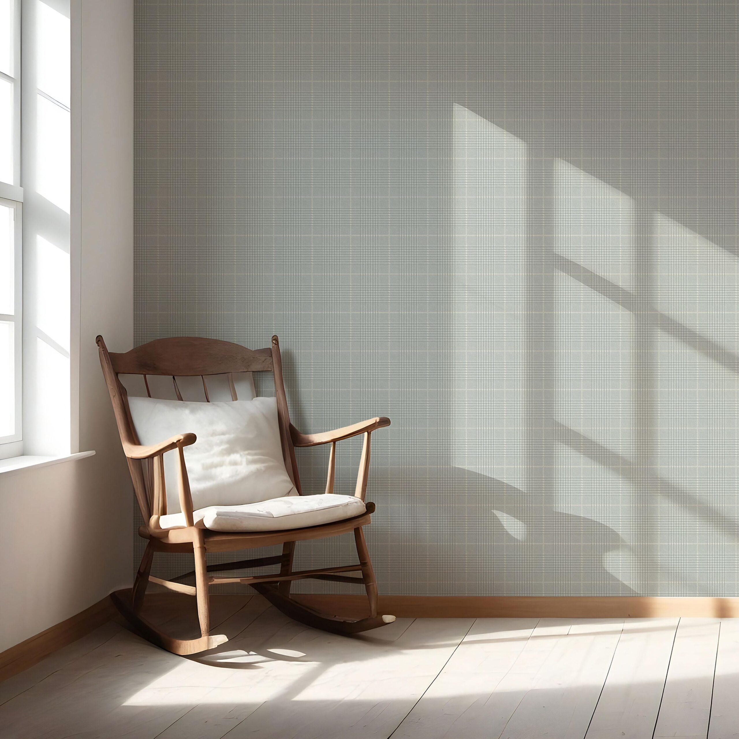 Neutral Plain/ Textured Check Nursery Wallpaper Sample (Sage Gray)