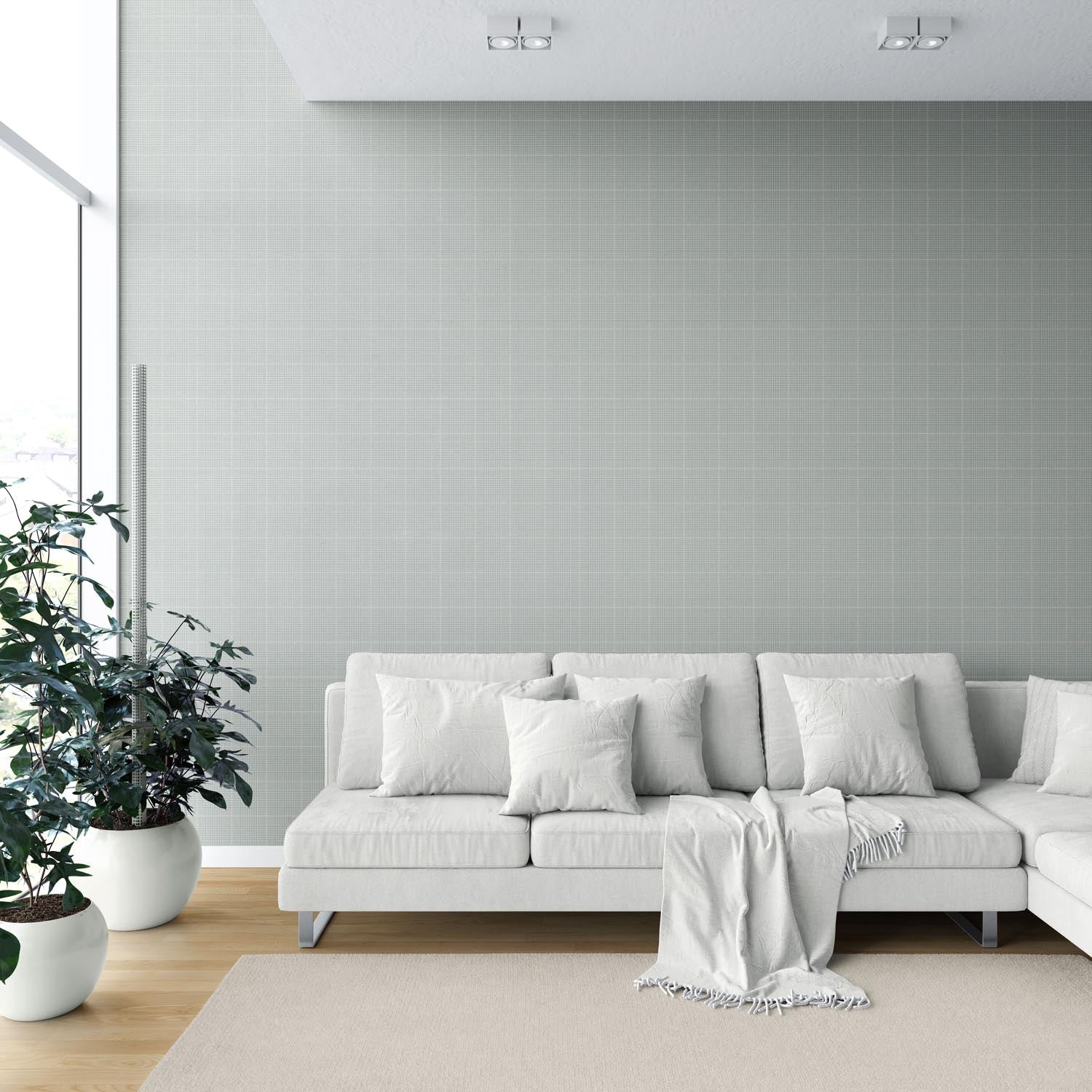Neutral Plain/ Textured Check Shower Toilet Wallpaper Sample (Sage Gray)