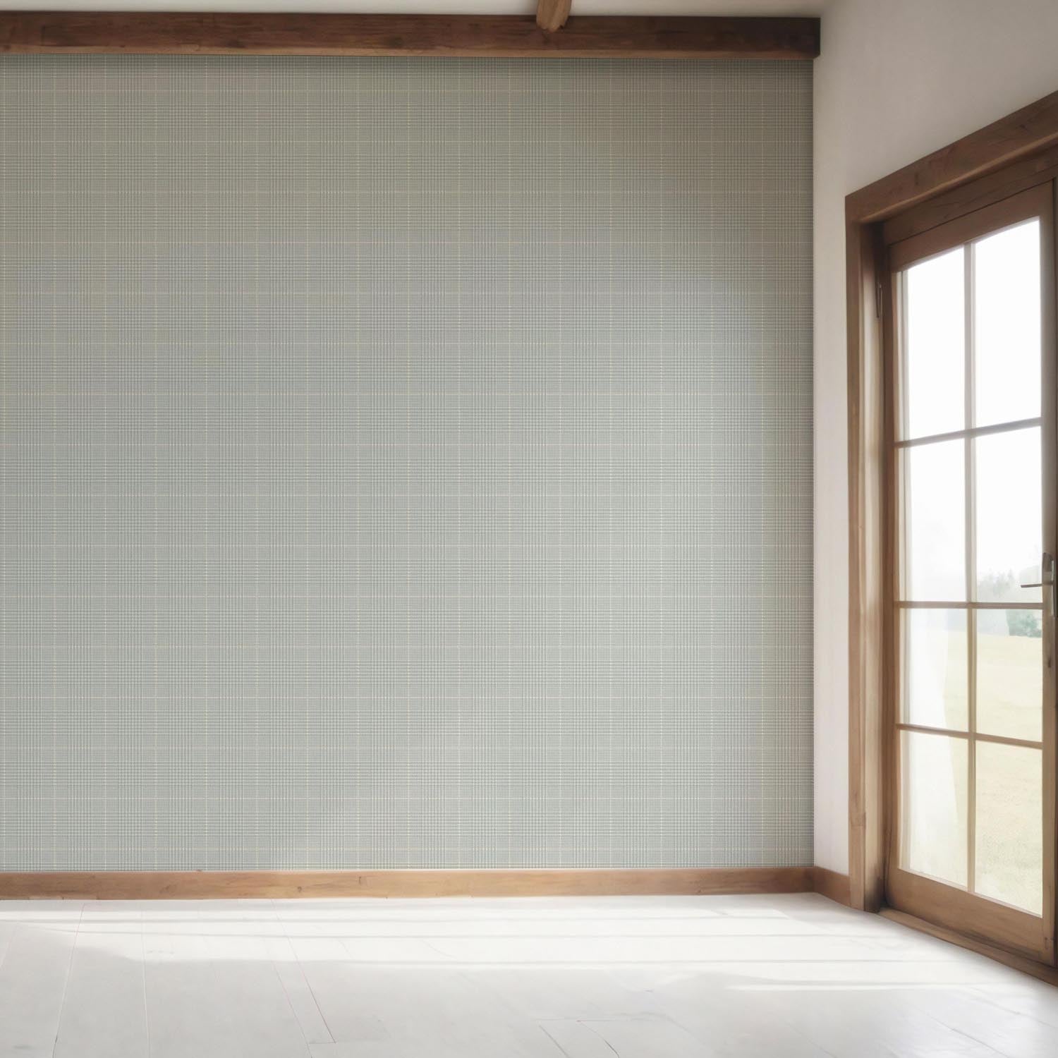 Neutral Plain/ Textured Check Bedroom Wallpaper Sample (Sage Gray)
