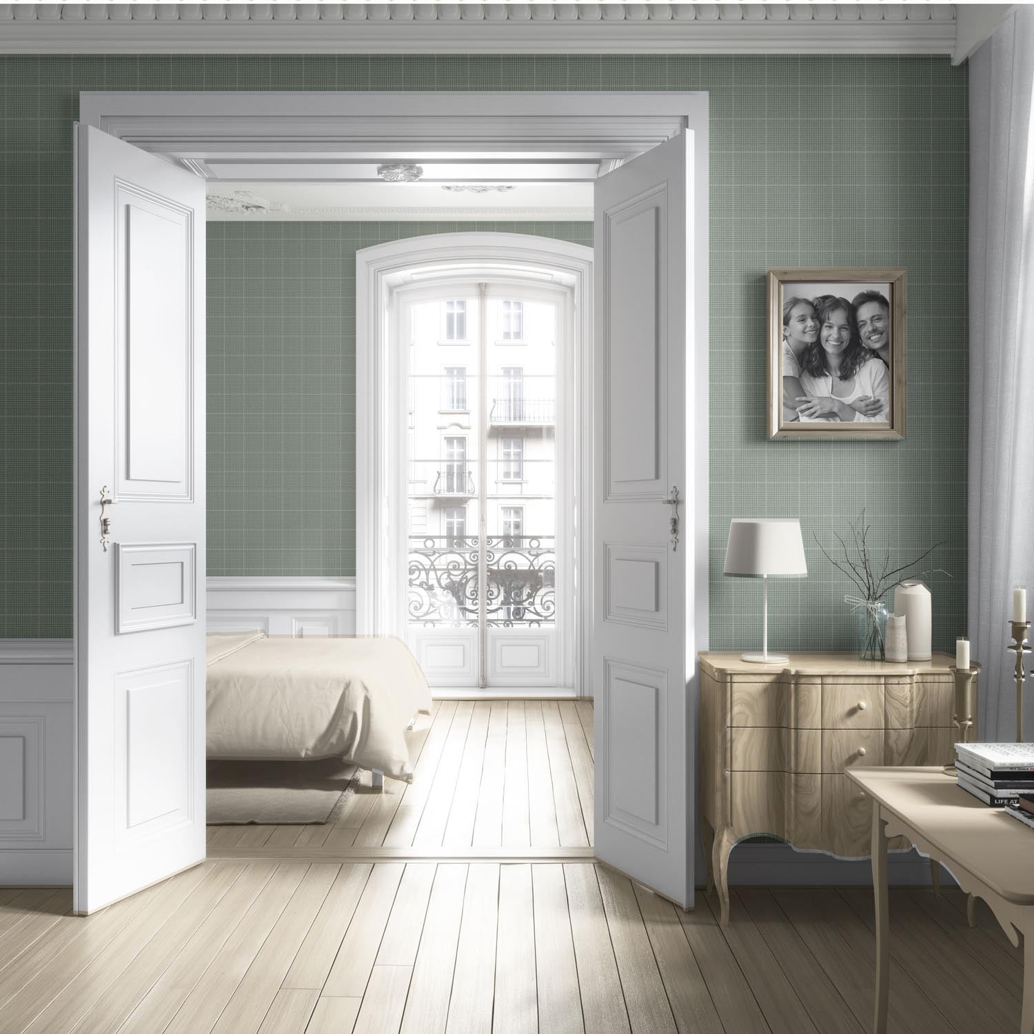 Plain/ Textured Check Living Room Wallpaper Sample (Sage Green)