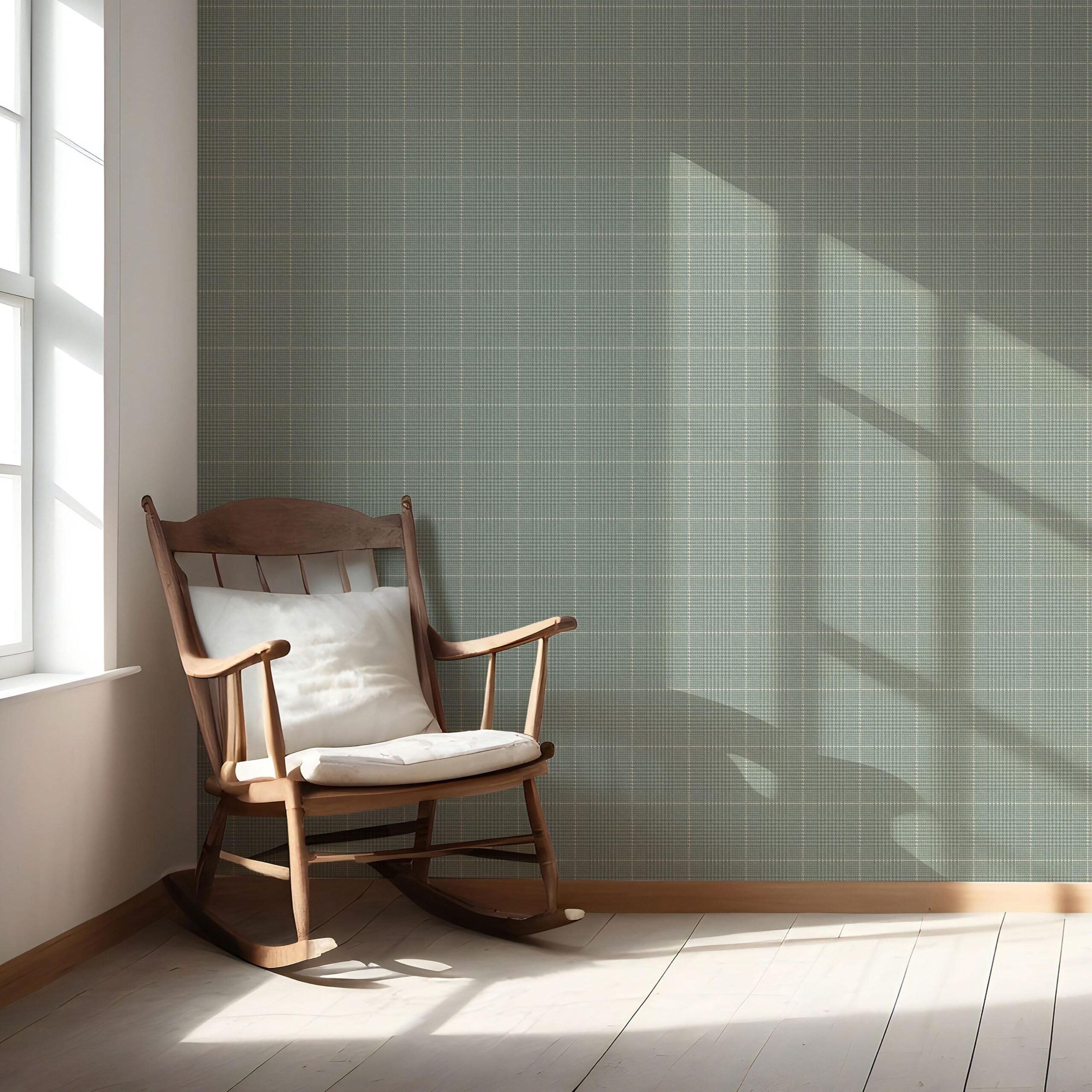 Plain/ Textured Check Nursery Wallpaper Sample (Sage Green)