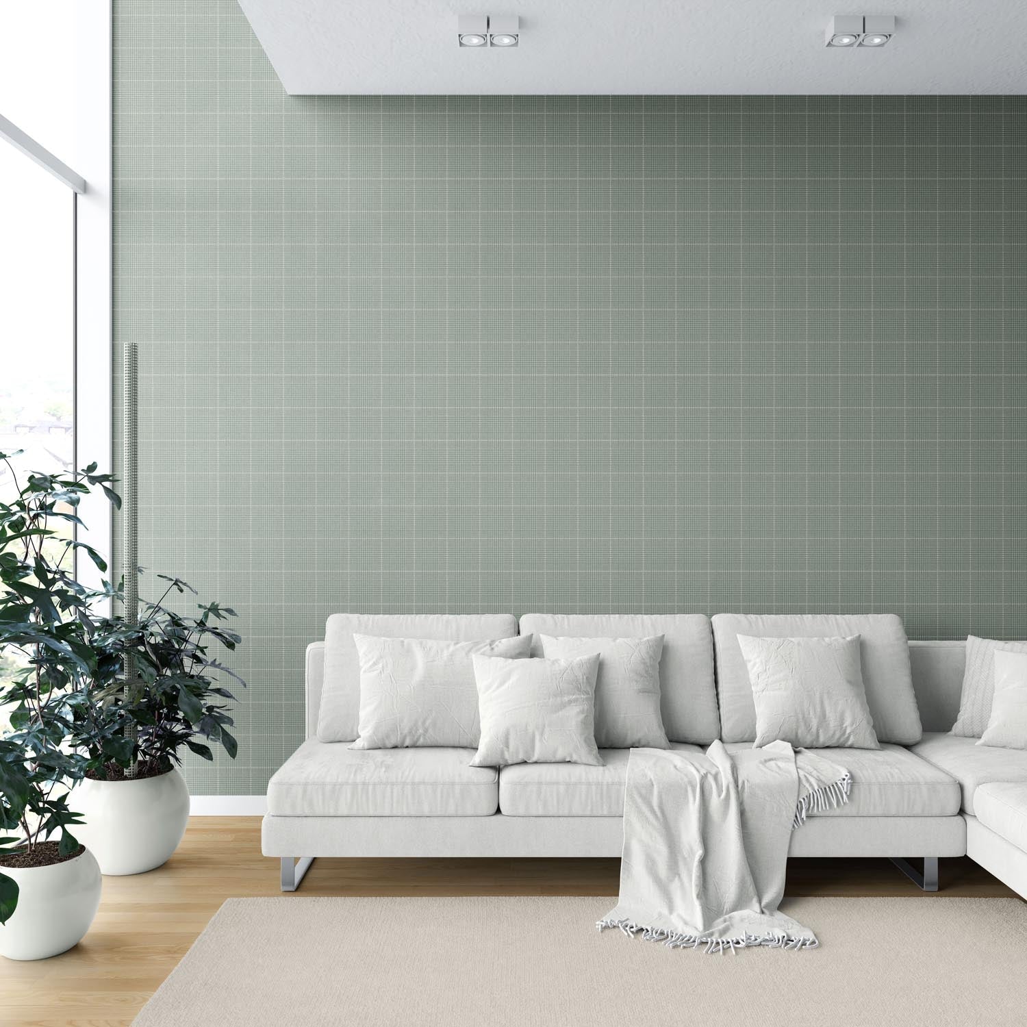Plain/ Textured Check Shower Toilet Wallpaper Sample (Sage Green)