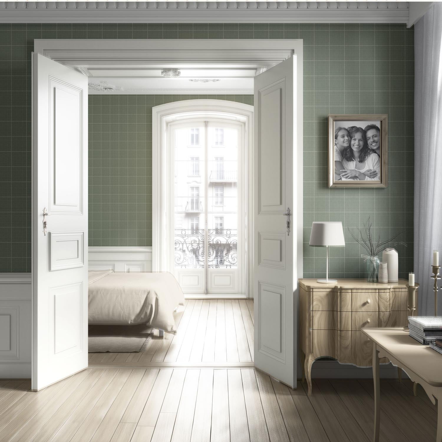 Plain/ Textured Check Living Room Wallpaper Sample (Gray-Green)