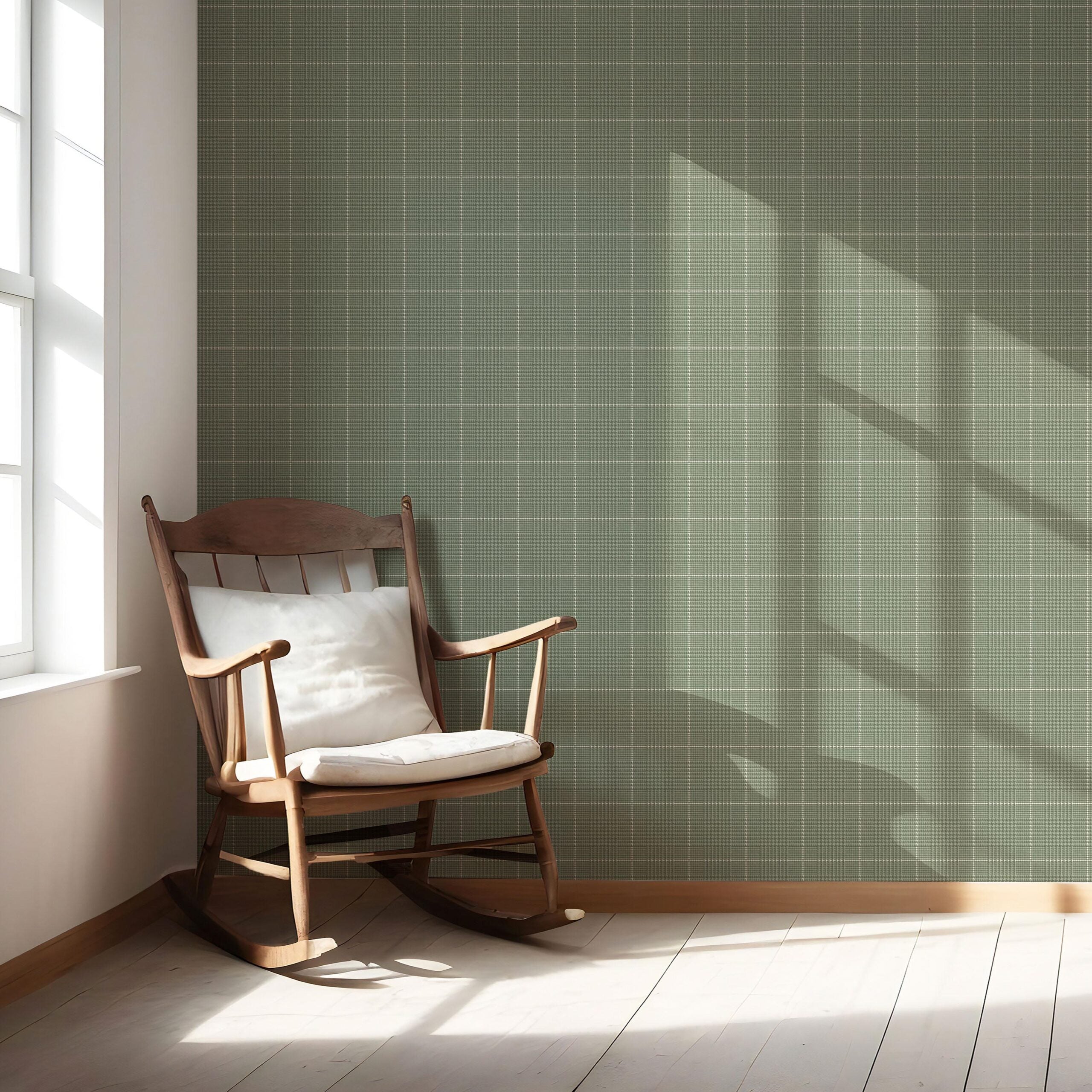 Plain/ Textured Check Nursery Wallpaper Sample (Gray-Green)