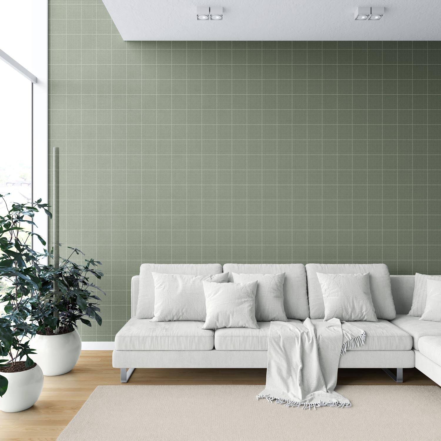 Plain/ Textured Check Shower Toilet Wallpaper Sample (Gray-Green)