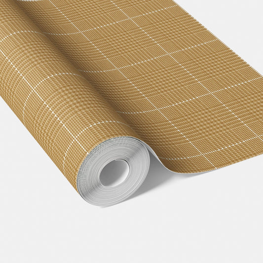 Plain/ Textured Check Traditional Wallpaper Sample (Honey Yellow)