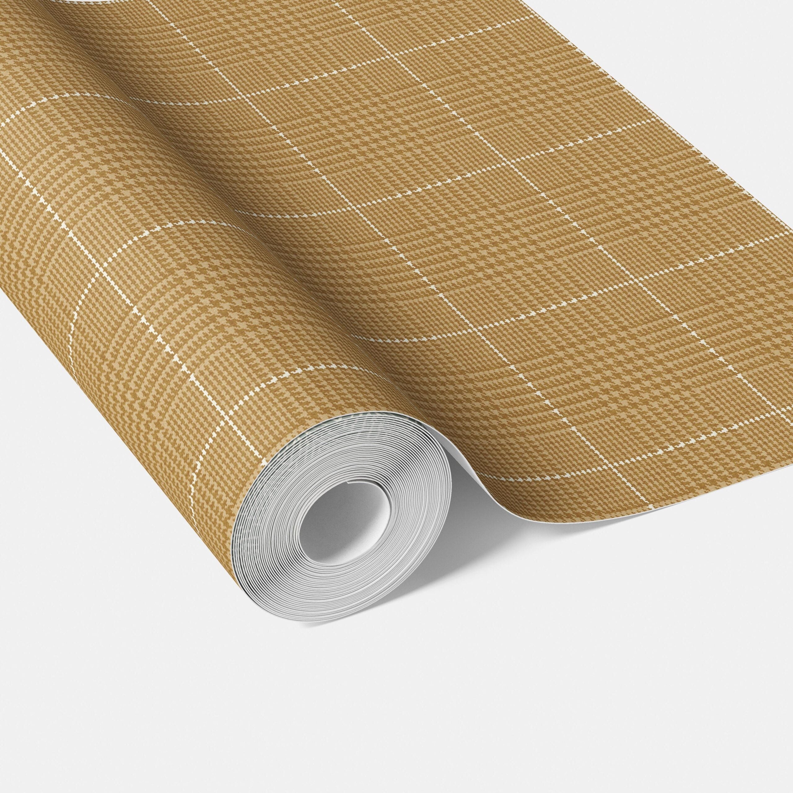 Plain/ Textured Check Traditional Wallpaper Sample (Honey Yellow)