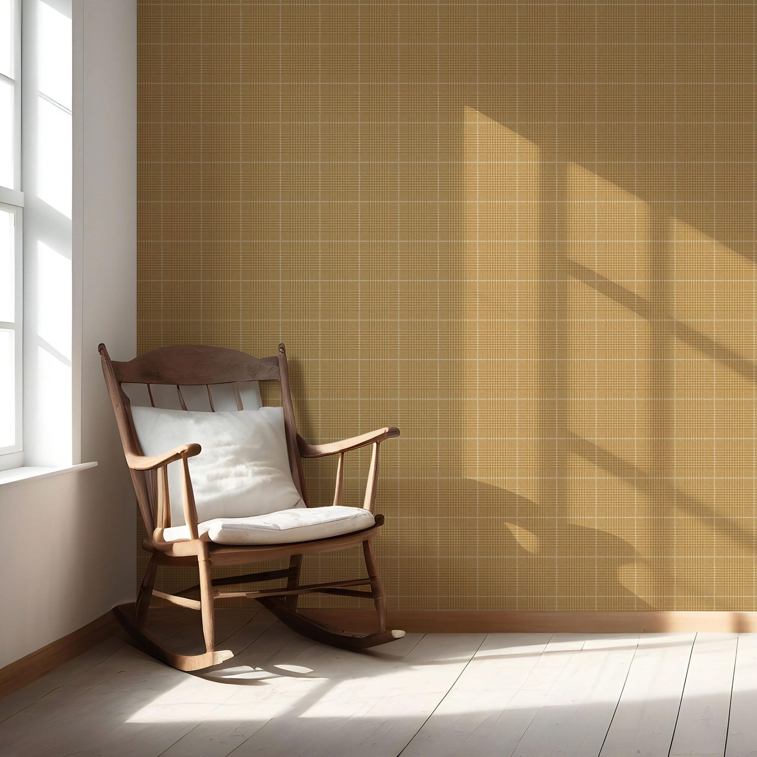 Plain/ Textured Check Nursery Wallpaper Sample (Honey Yellow)