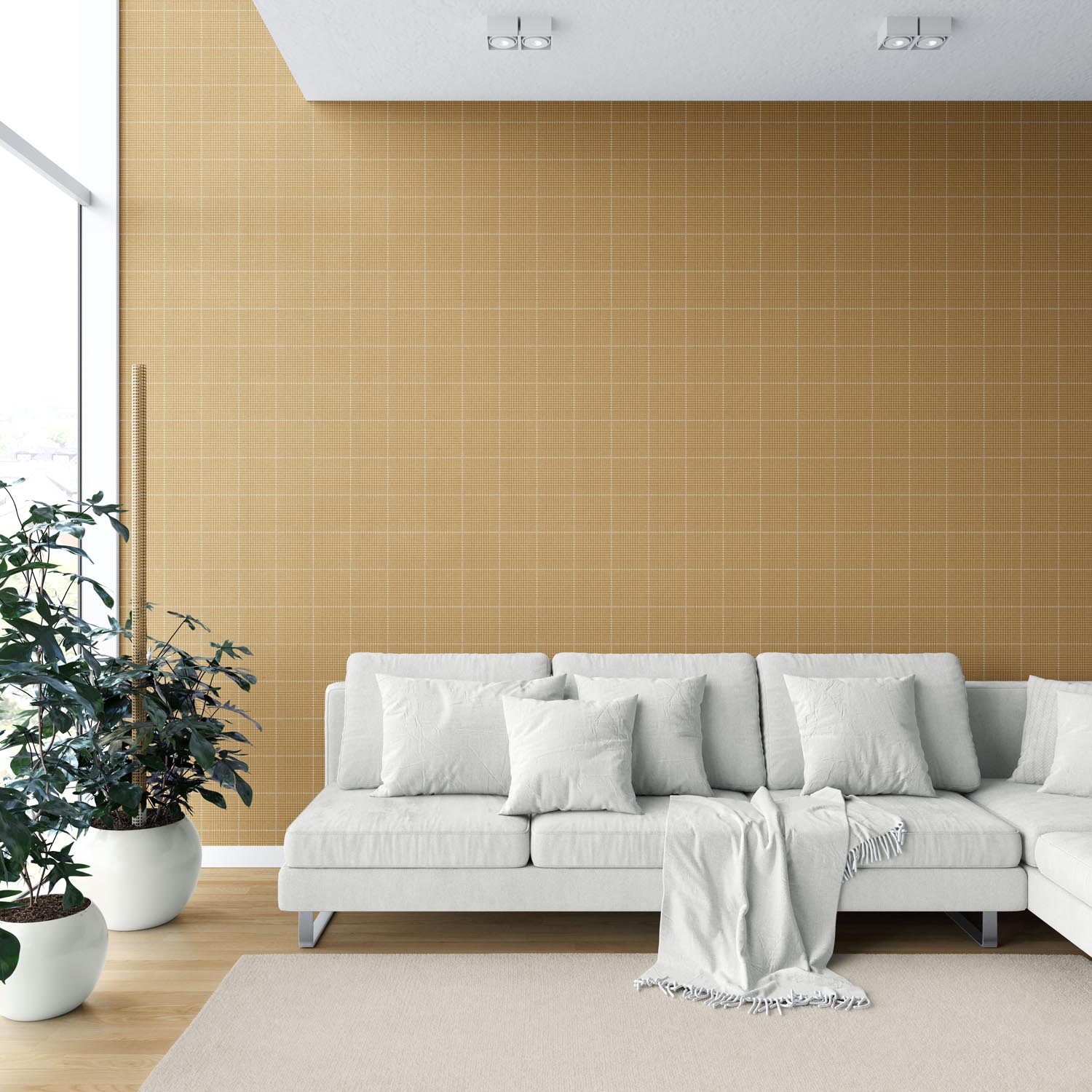 Plain/ Textured Check Shower Toilet Wallpaper (Honey Yellow)