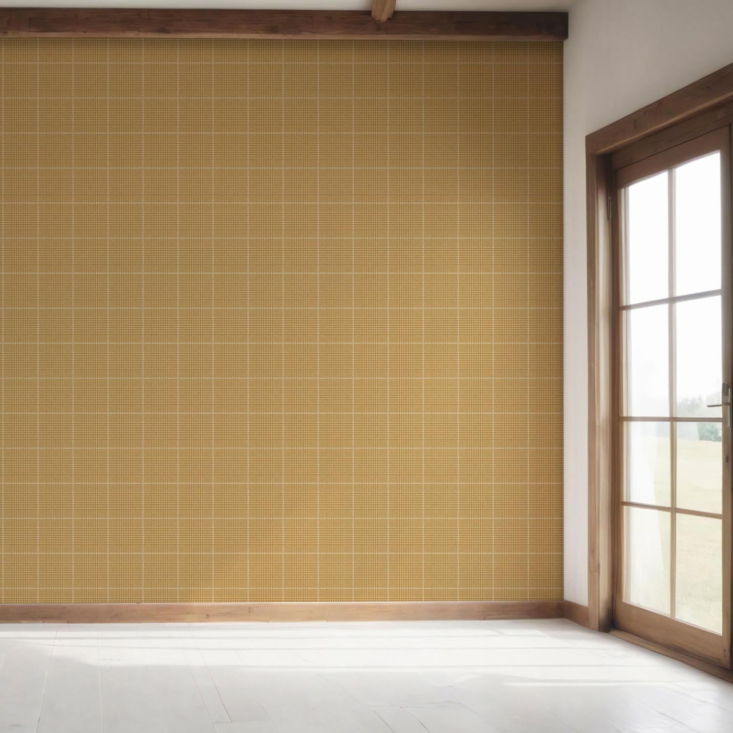 Plain/ Textured Check Bedroom Wallpaper Sample (Honey Yellow)