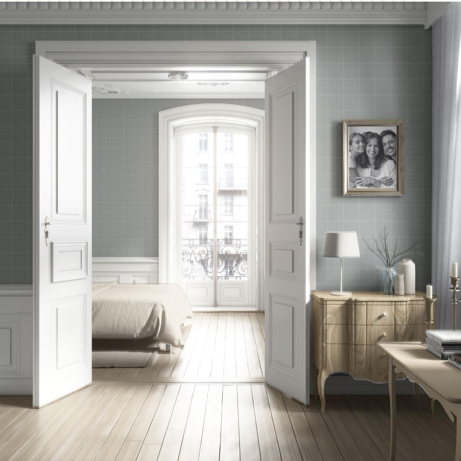 Neutral Plain/ Textured Check Living Room Wallpaper Sample (Sage Gray)