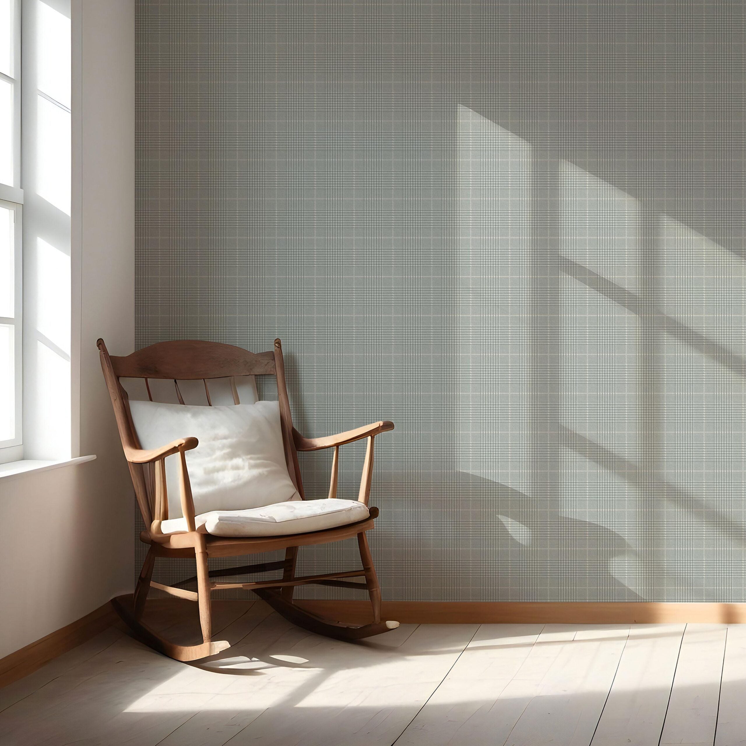 Neutral Plain/ Textured Check Nursery Wallpaper Sample (Sage Gray)