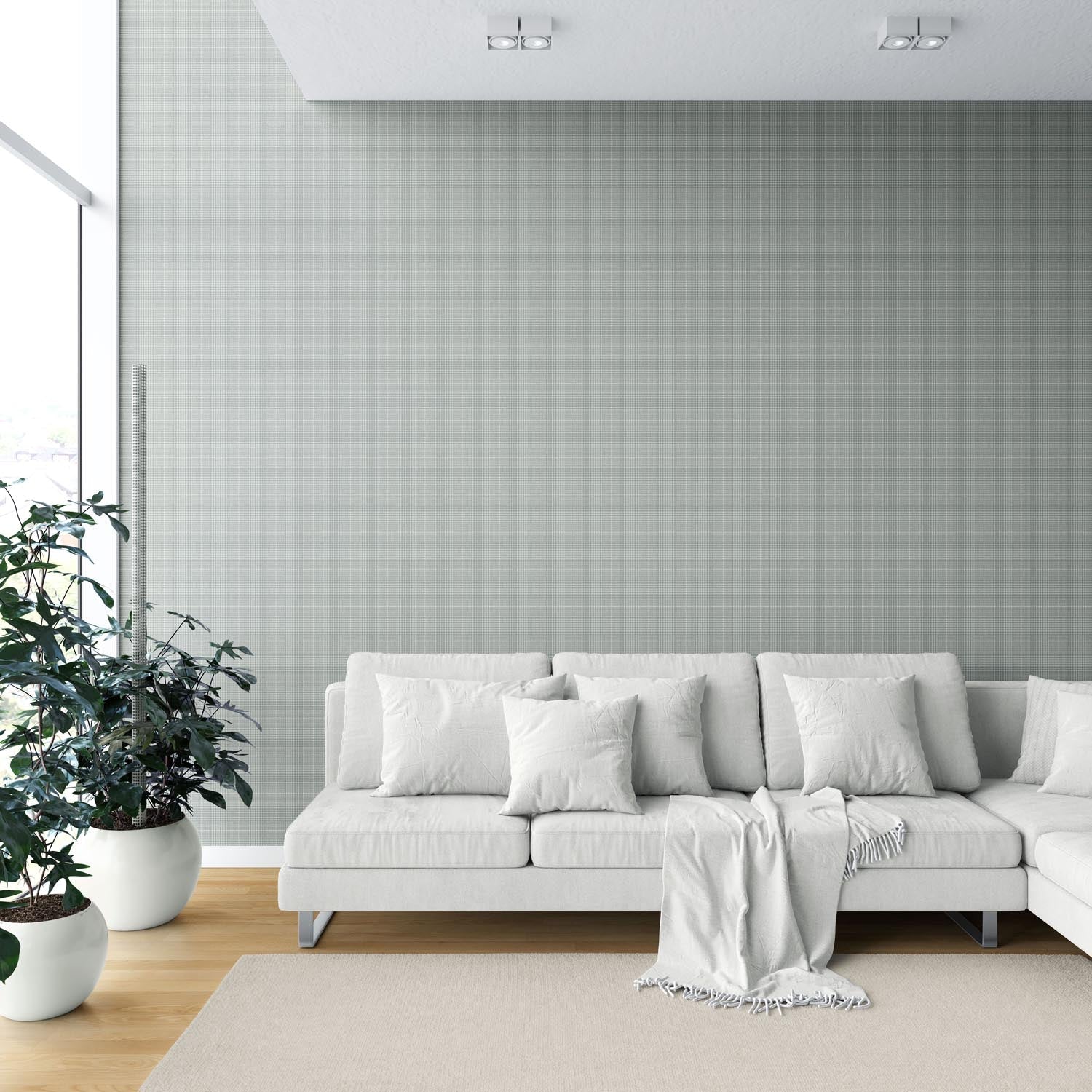 Neutral Plain/ Textured Check Shower Toilet Wallpaper (Sage Gray)