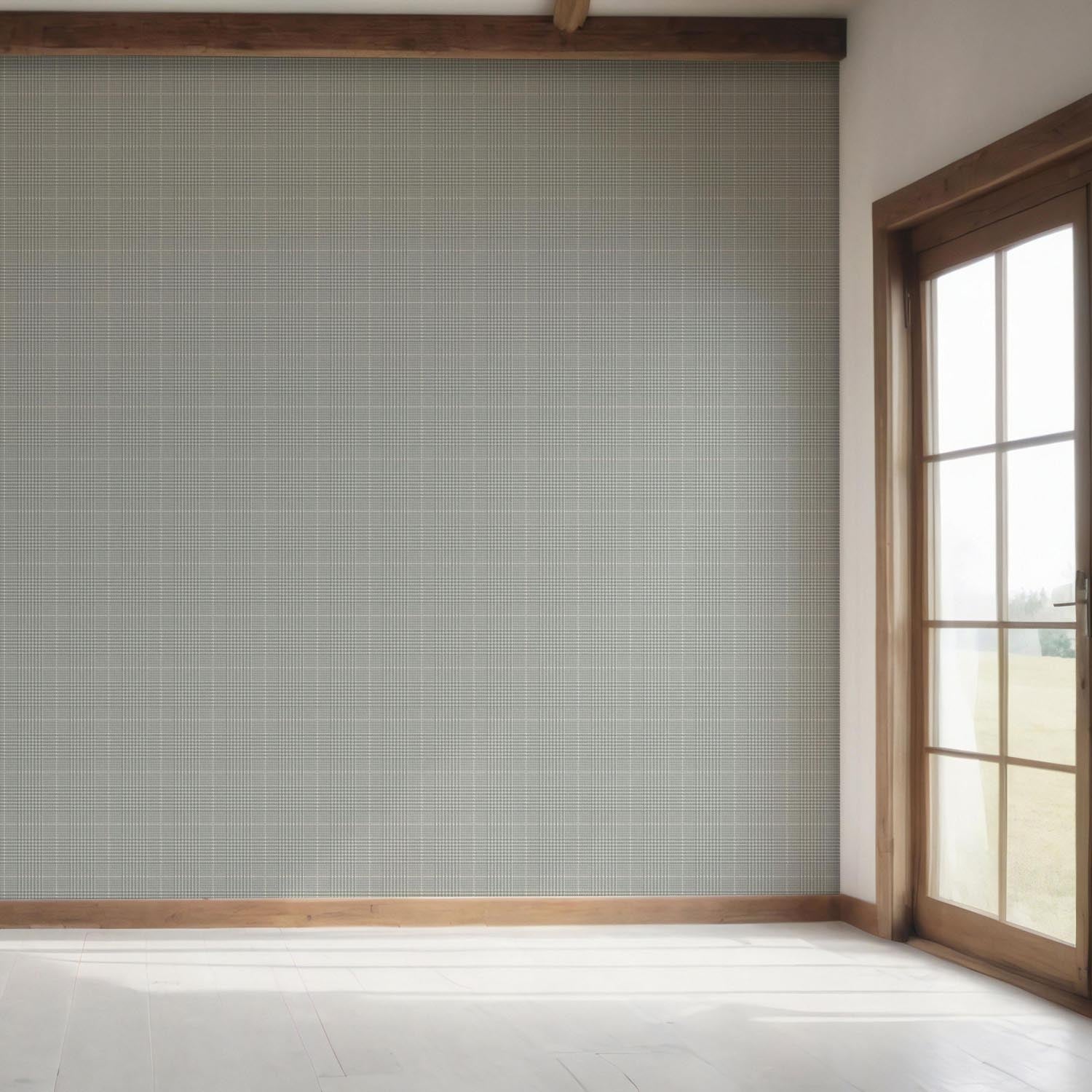 Neutral Plain/ Textured Check Bedroom Wallpaper Sample (Sage Gray)