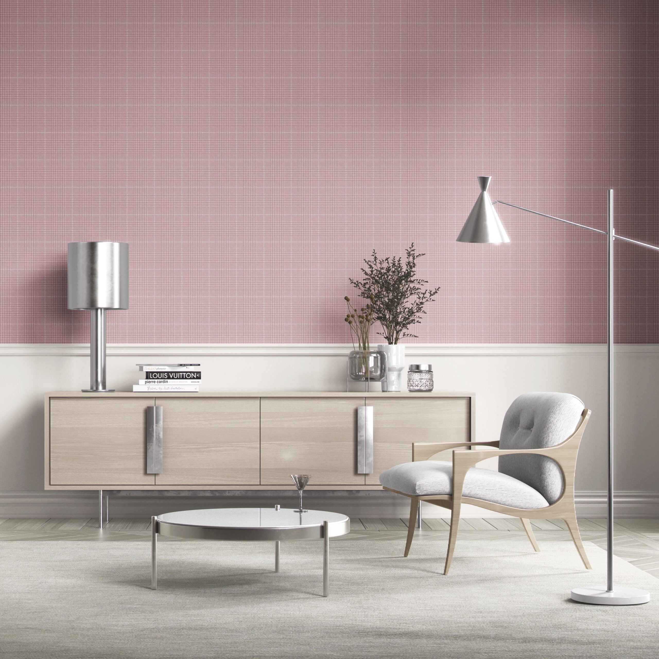 Plain/ Textured Check Kitchen Wallpaper (Pink)