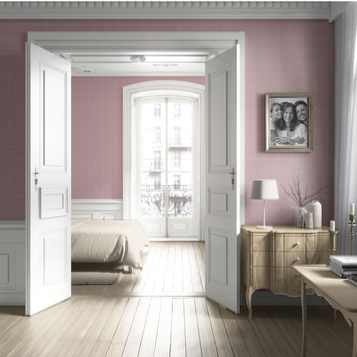 Plain/ Textured Check Living Room Wallpaper Sample (Pink)