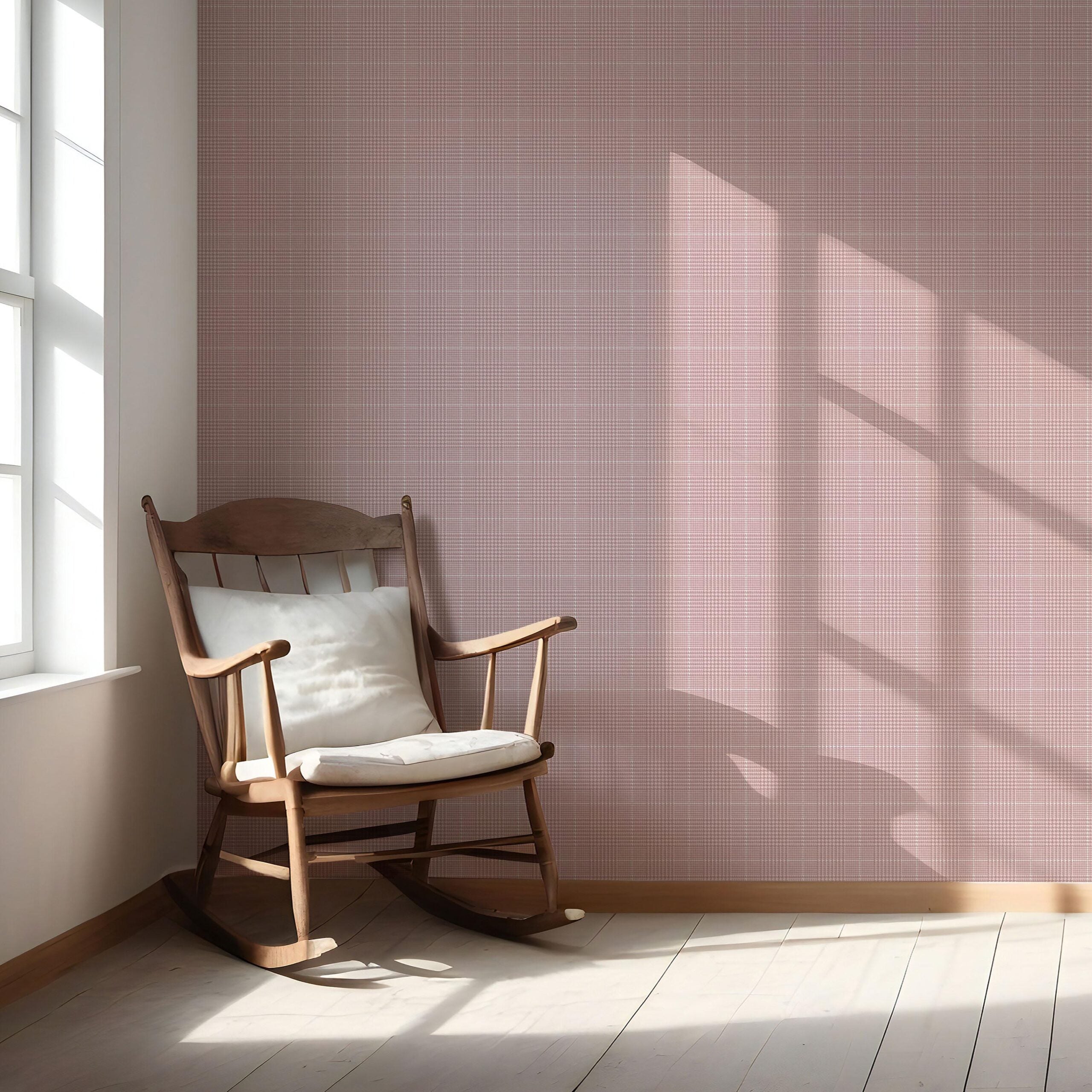 Plain/ Textured Check Nursery Wallpaper Sample (Pink)
