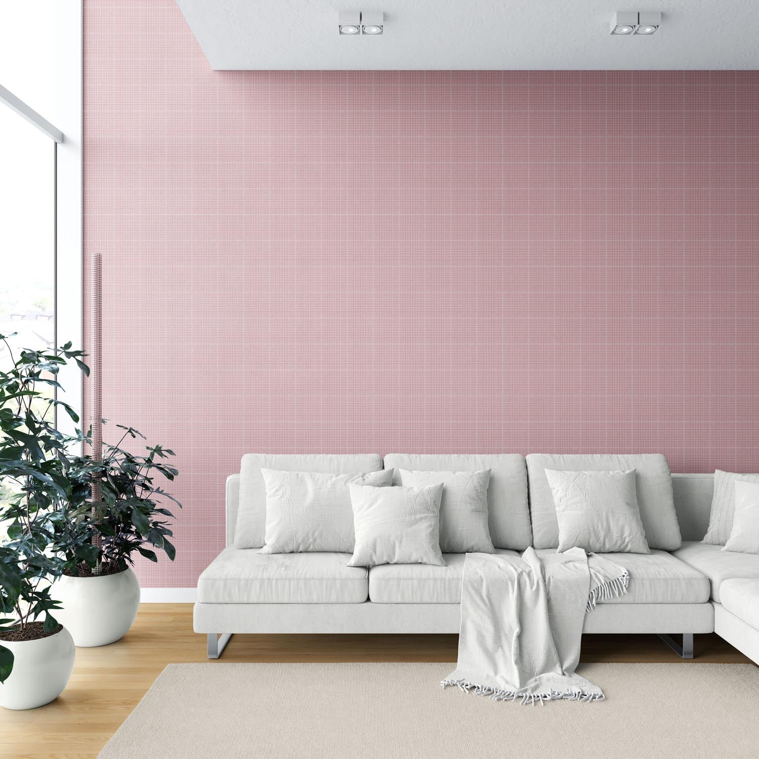 Plain/ Textured Check Shower Toilet Wallpaper Sample (Pink)