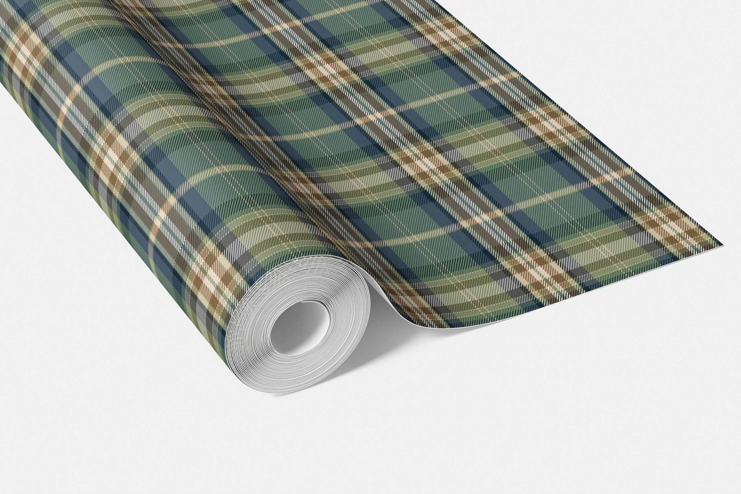 Geometric Plaid Checkered Bathroom Wallpaper Sample (Green/ Blue/ Beige/ Brown)