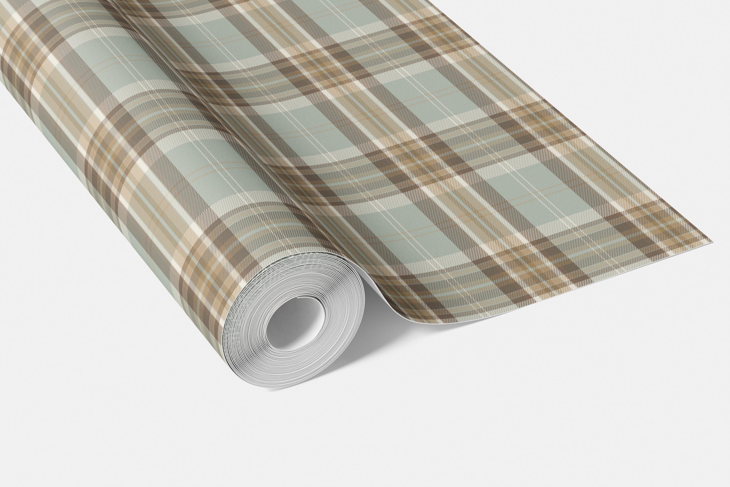 Geometric Plaid Checkered Bathroom Wallpaper Sample (Gray-Green/ Brown/ Beige/ Cream)