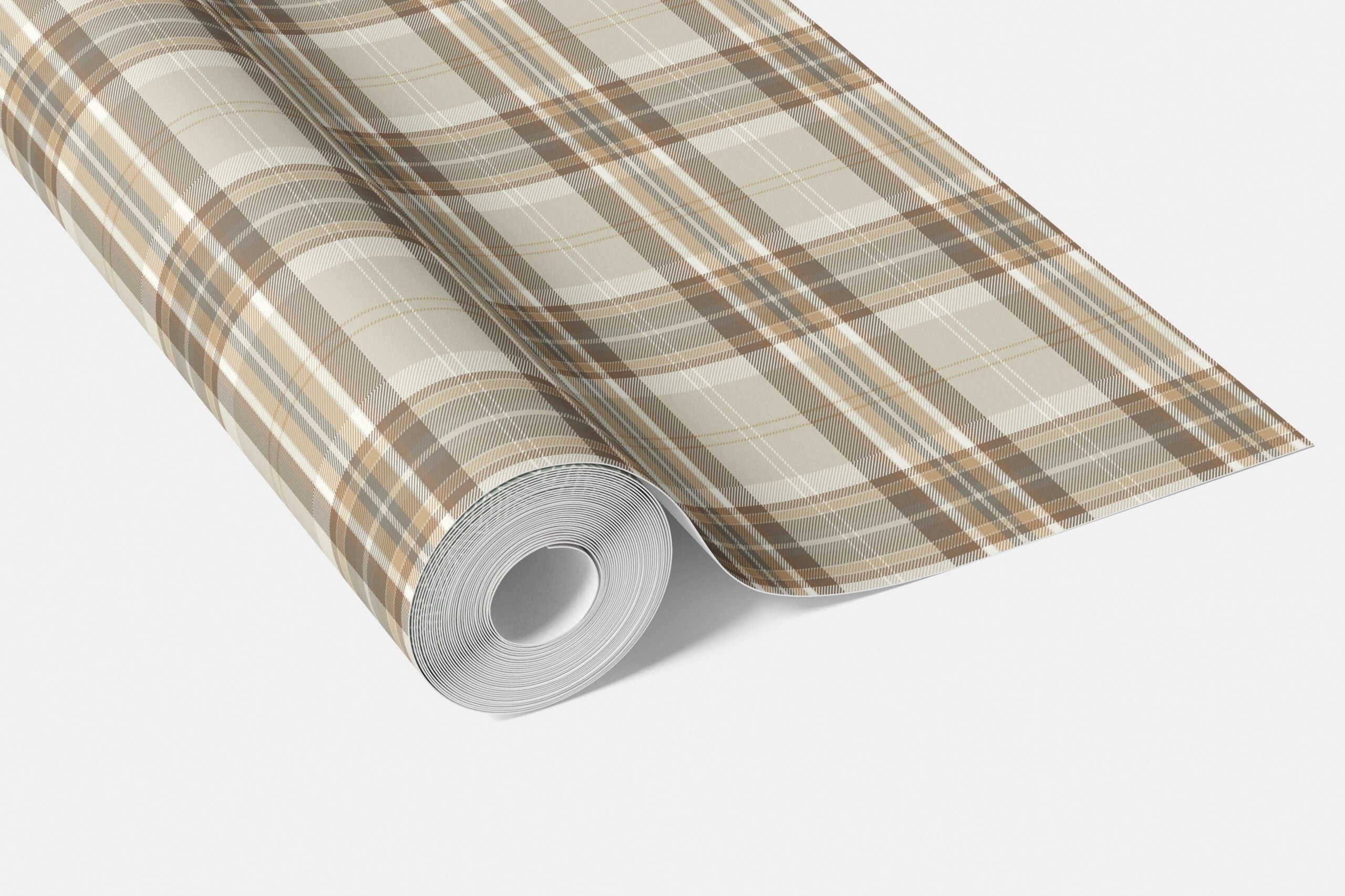 Neutral Geometric Plaid Checkered Bathroom Wallpaper (Greige/ Brown/ Cream/ Warm Gray)