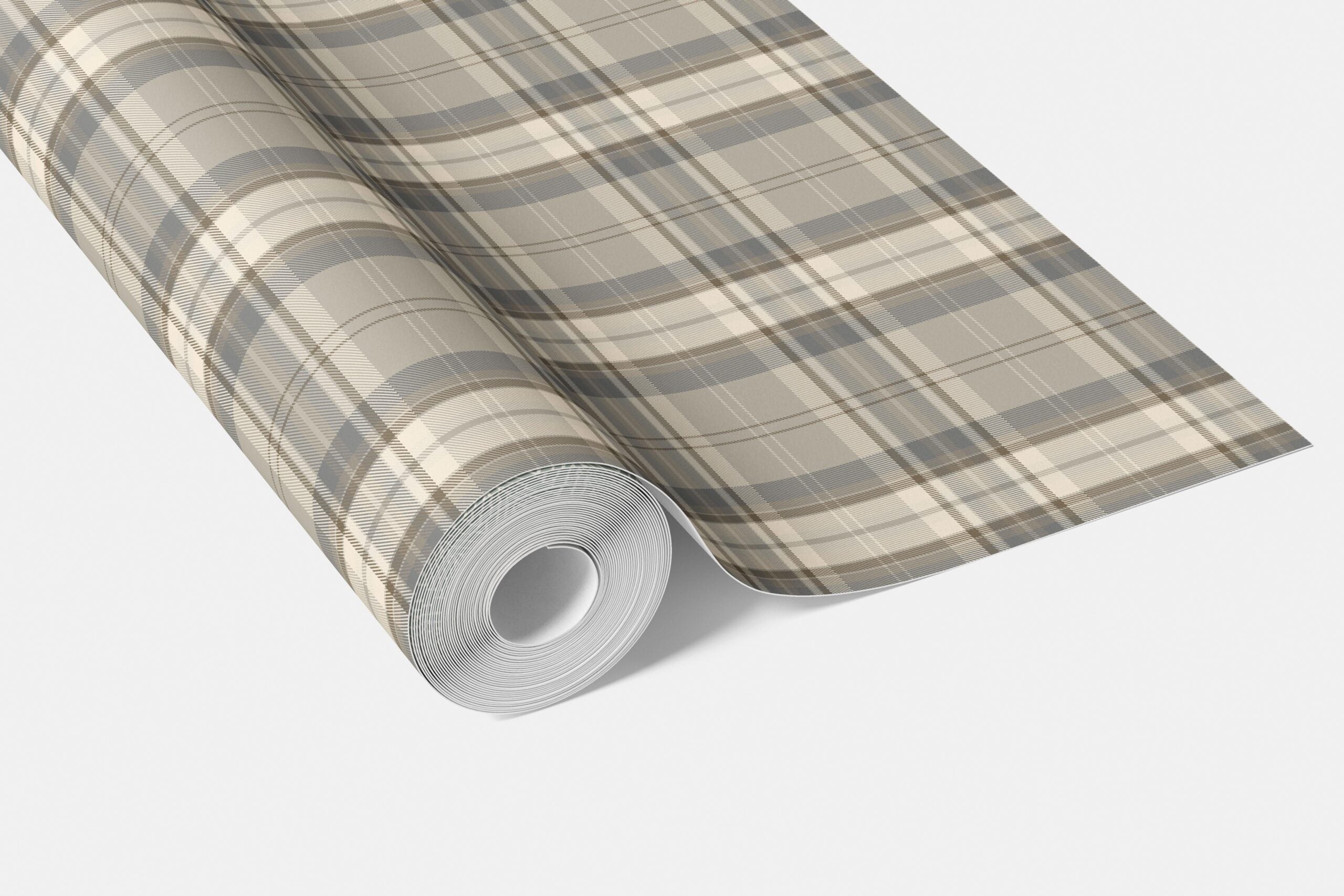 Neutral Geometric Plaid Checkered Bathroom Wallpaper Sample (Gray/ Taupe/ Greige/ Brown)