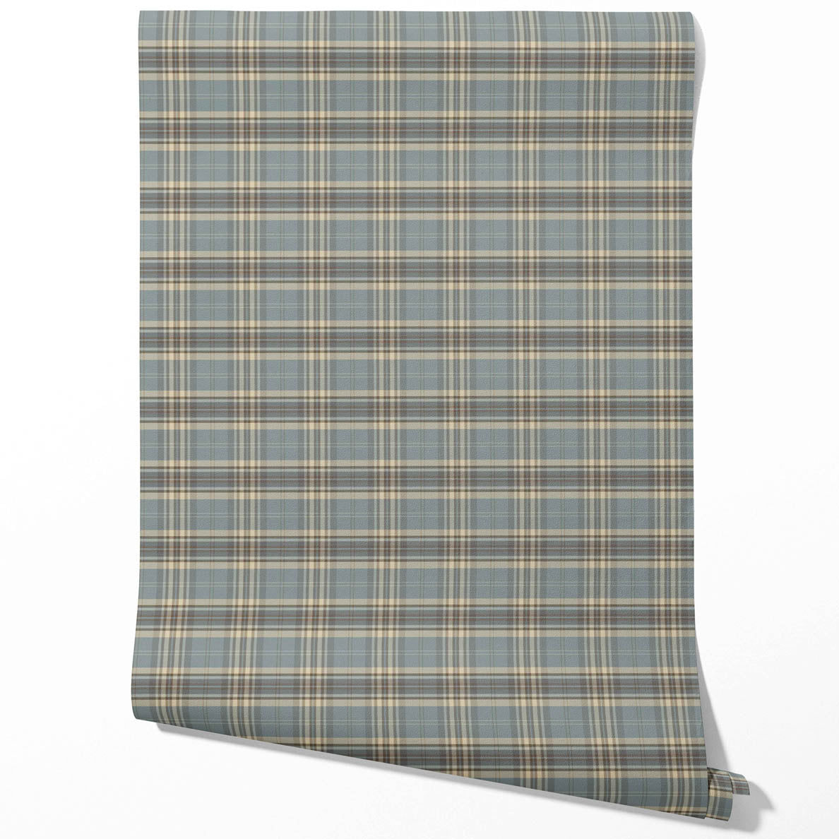 Geometric Plaid Checkered Traditional Wallpaper Sample (Gray/ Blue/ Beige/ Brown)