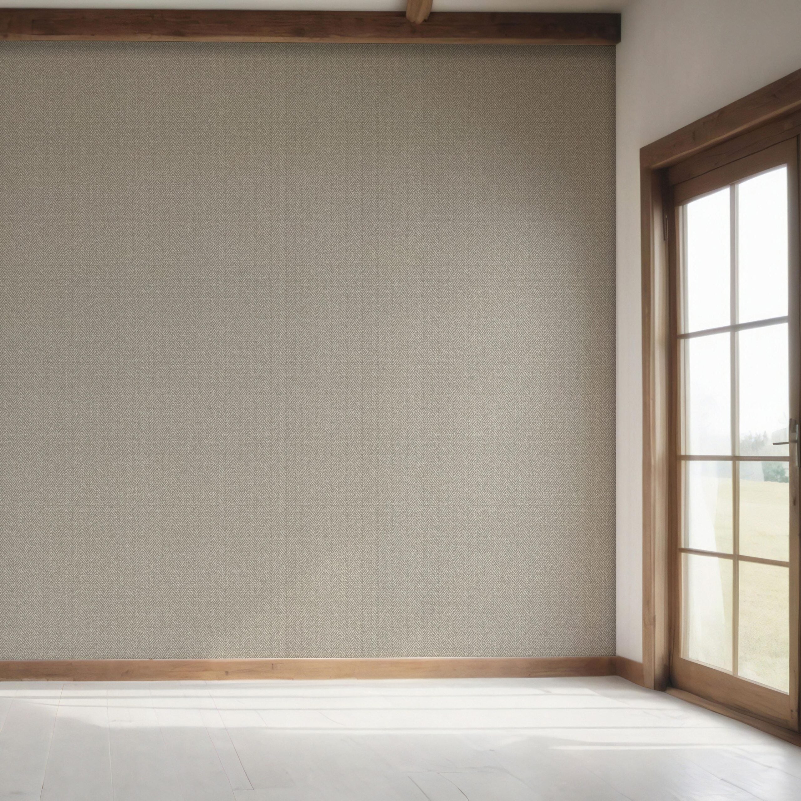 Neutral Herringbone Textured Bedroom Wallpaper Sample (Warm Gray/ Taupe)