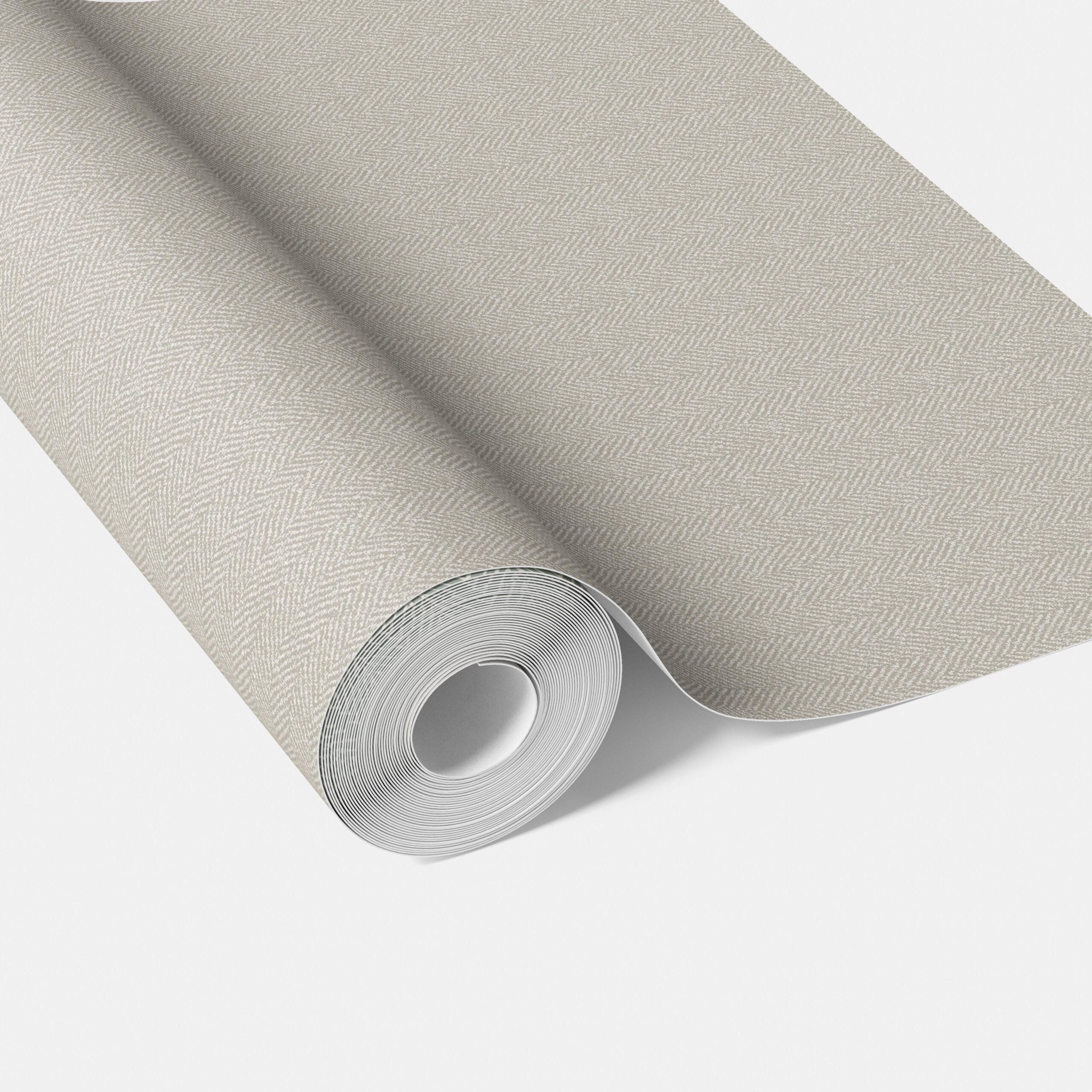 Neutral Herringbone Textured Traditional Wallpaper (Greige/ Light Gray)