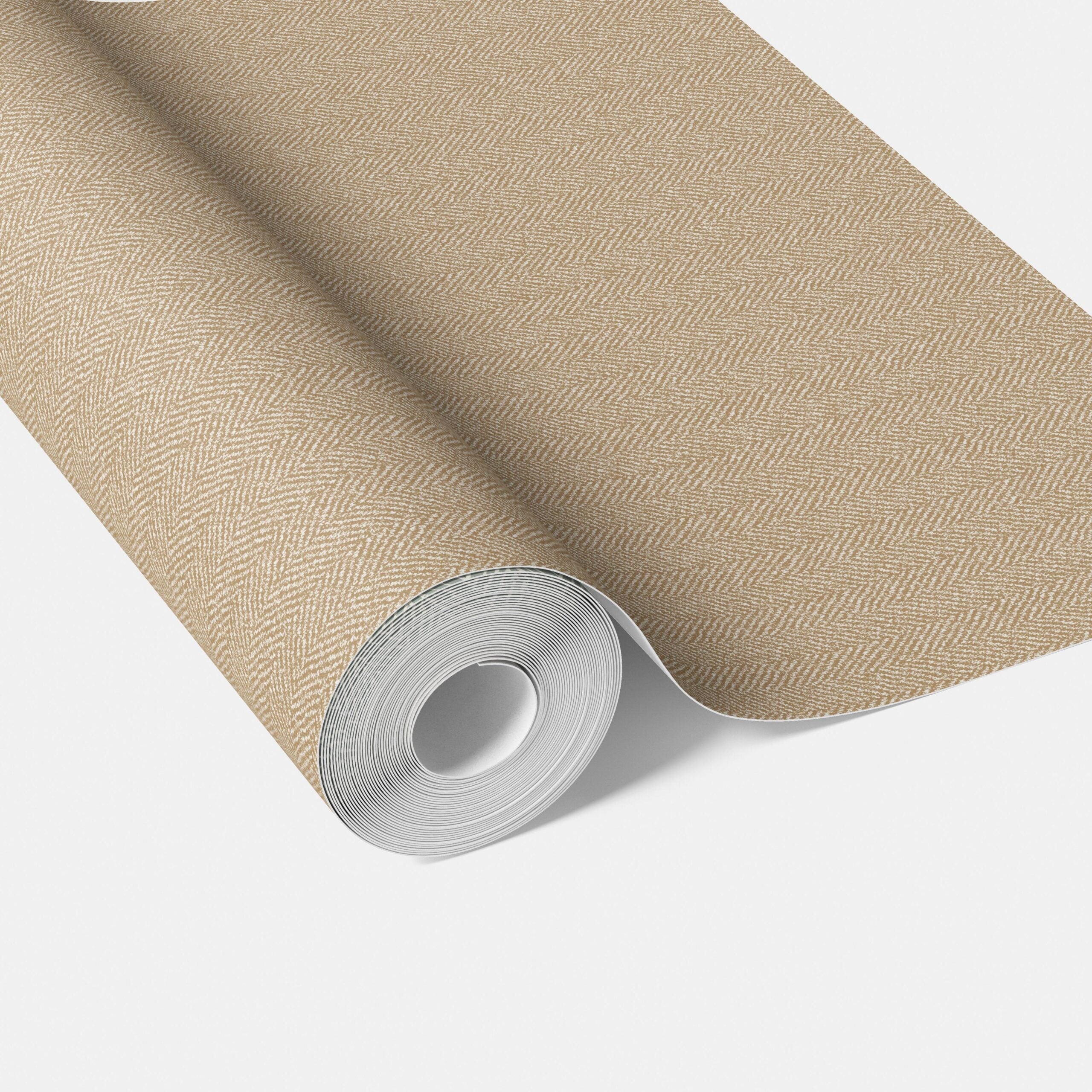 Neutral Herringbone Textured Traditional Wallpaper Sample (Gold Beige/ Khaki)