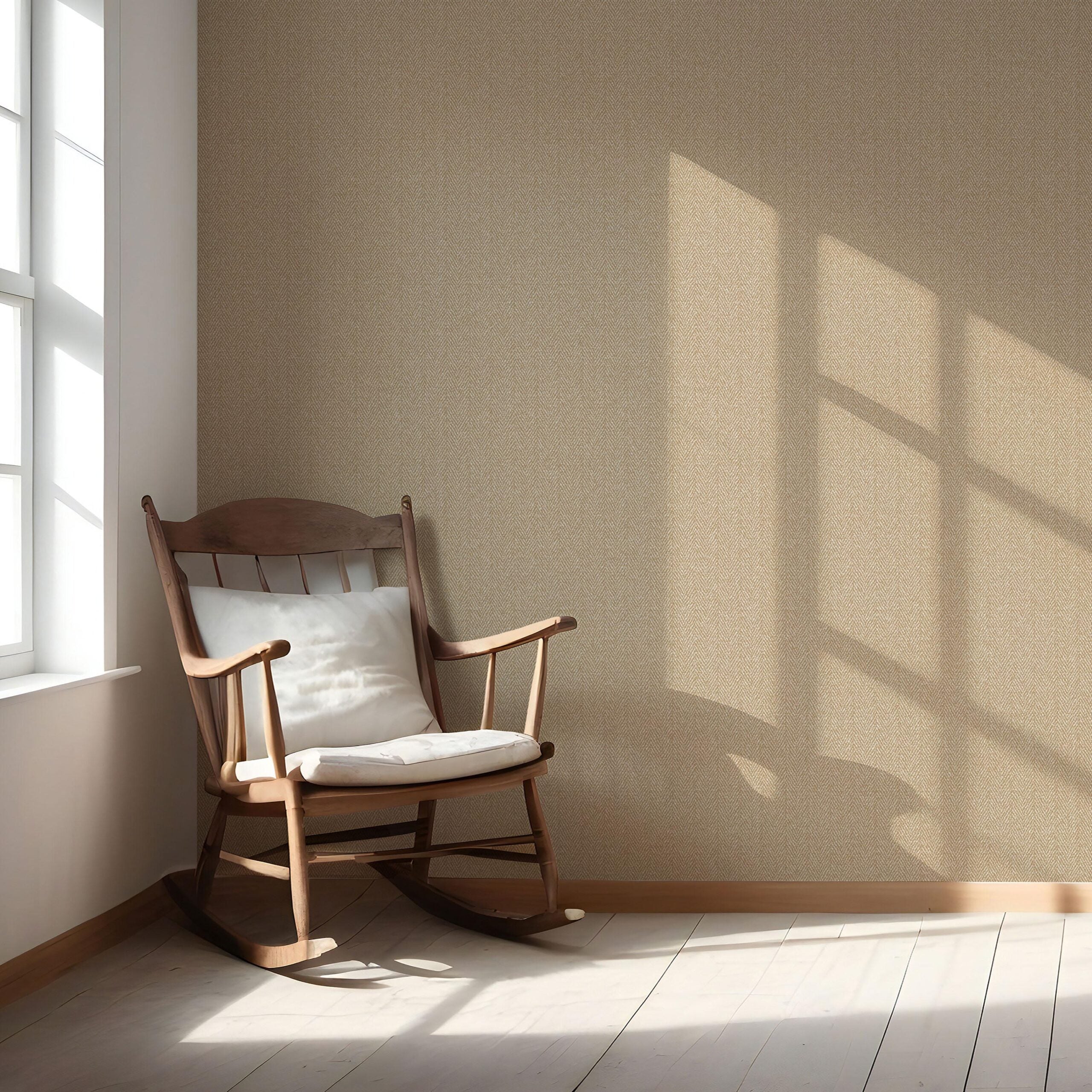 Neutral Herringbone Textured Nursery Wallpaper Sample (Gold Beige/ Khaki)