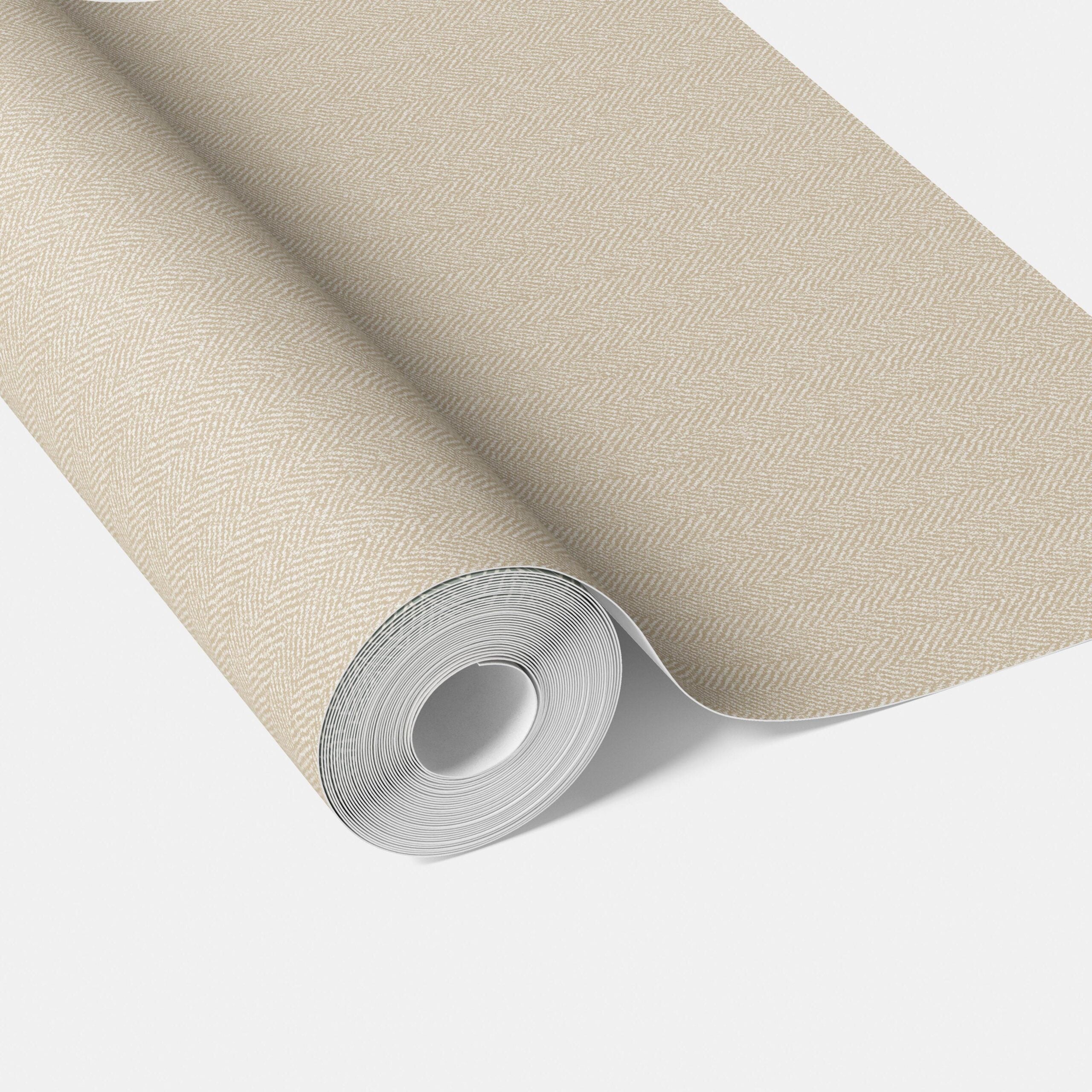 Neutral Herringbone Textured Traditional Wallpaper Sample (Light Beige)