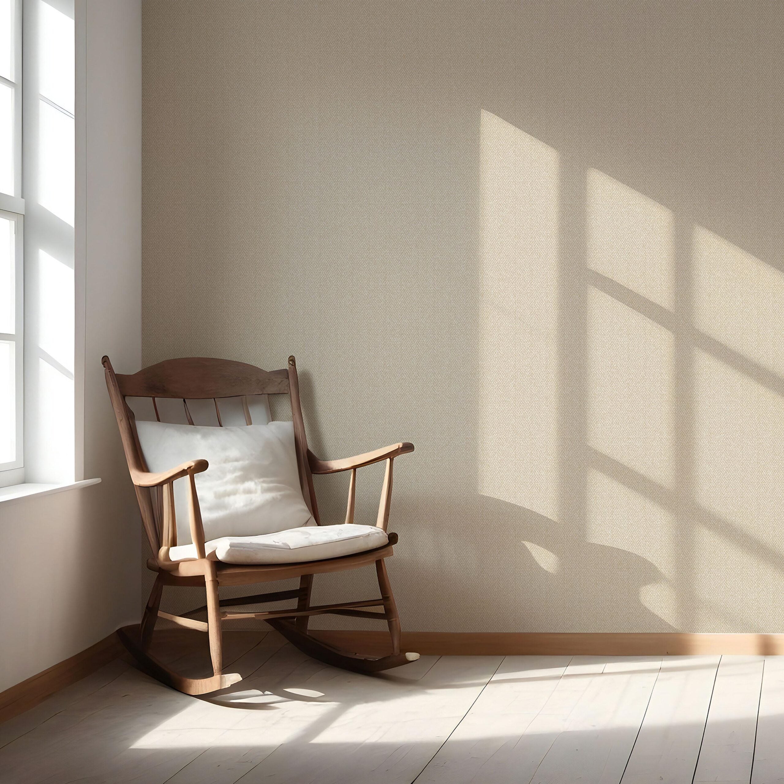 Neutral Herringbone Textured Nursery Wallpaper (Light Beige)