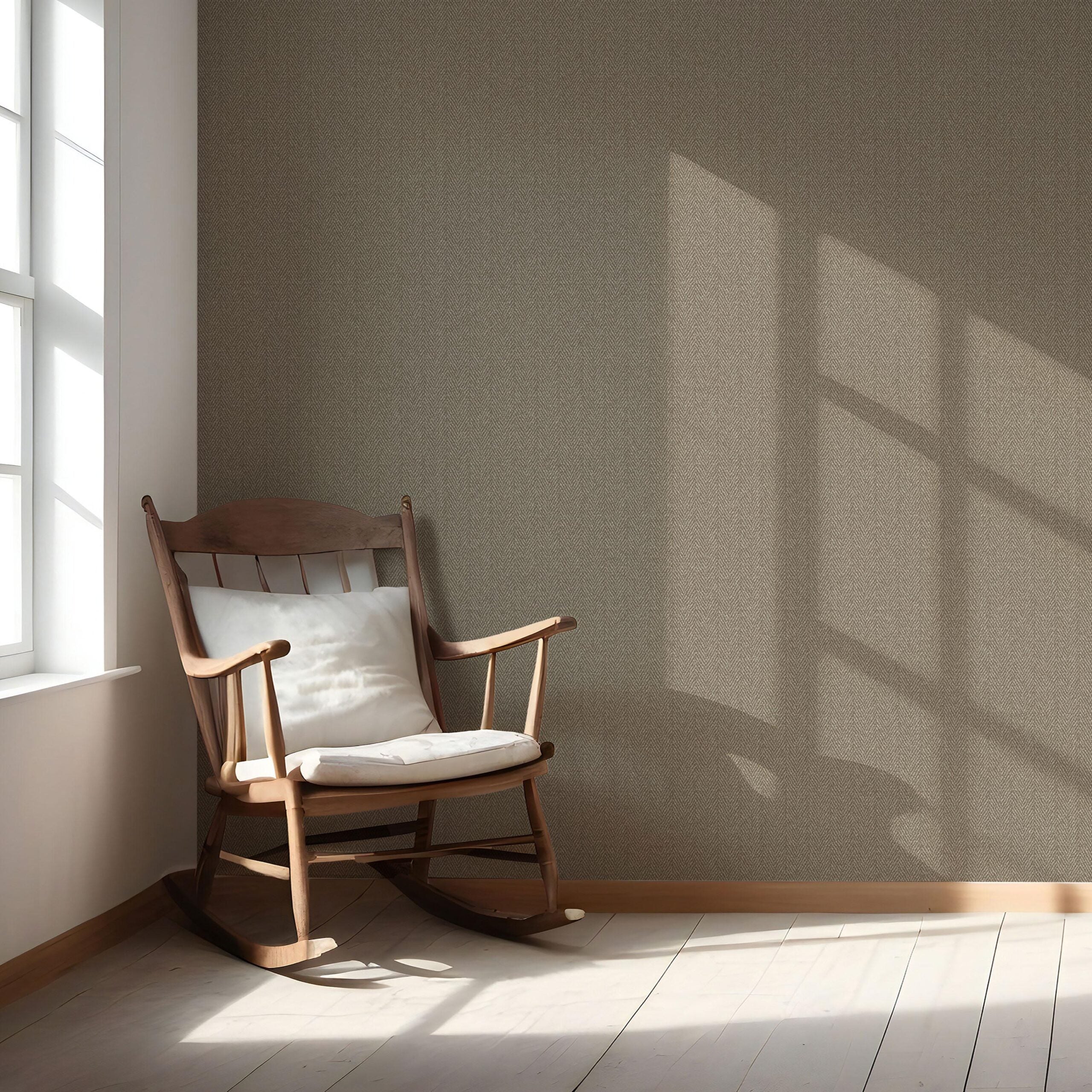 Neutral Herringbone Textured Nursery Wallpaper Sample (Brown/ Taupe/ Warm Gray)