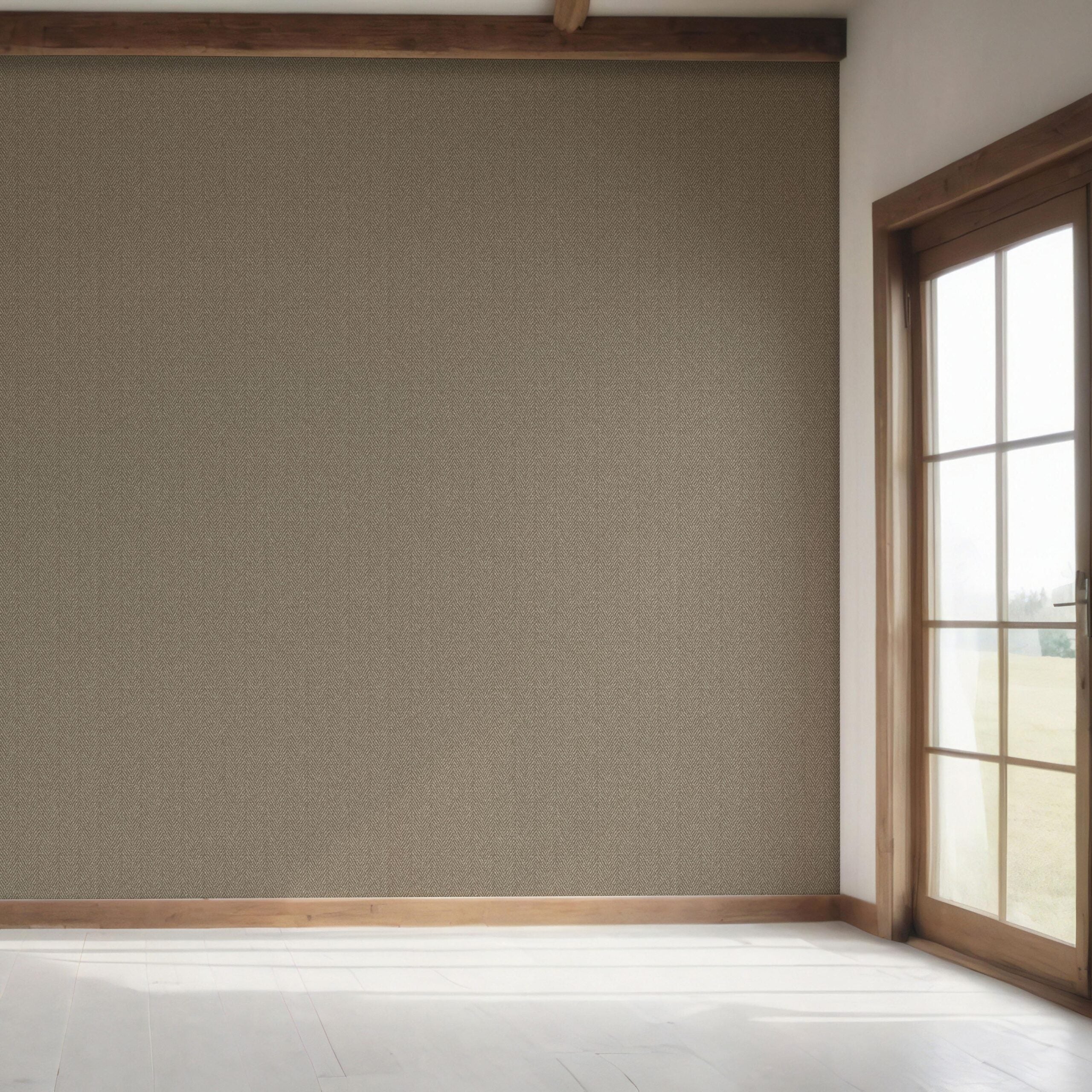 Neutral Herringbone Textured Bedroom Wallpaper Sample (Brown/ Taupe/ Warm Gray)