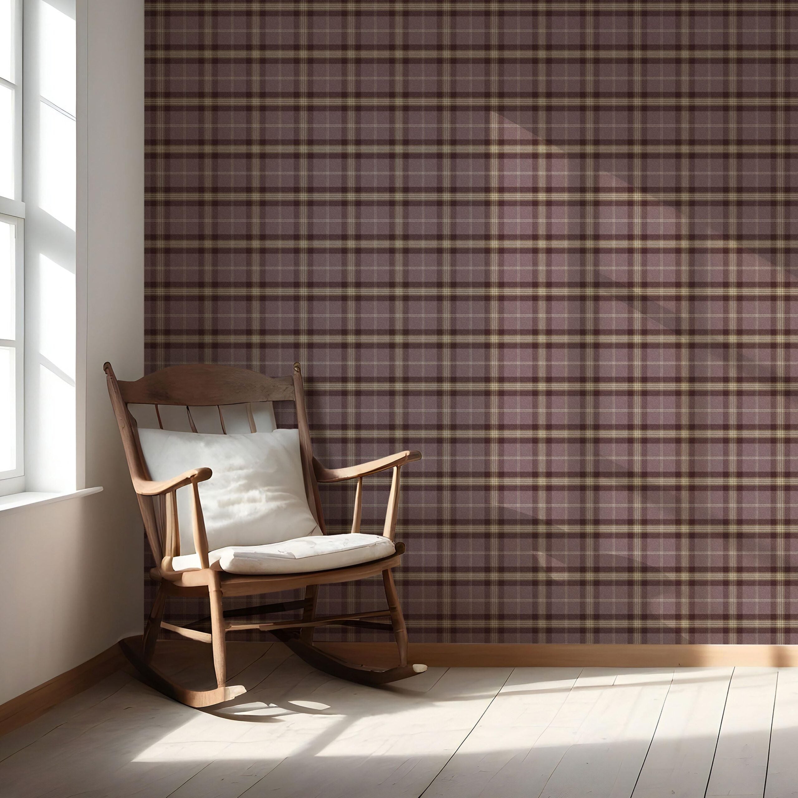 Geometric Plaid Checkered Nursery Wallpaper Sample (Purple/ Mauve/ Pink/ Cream)